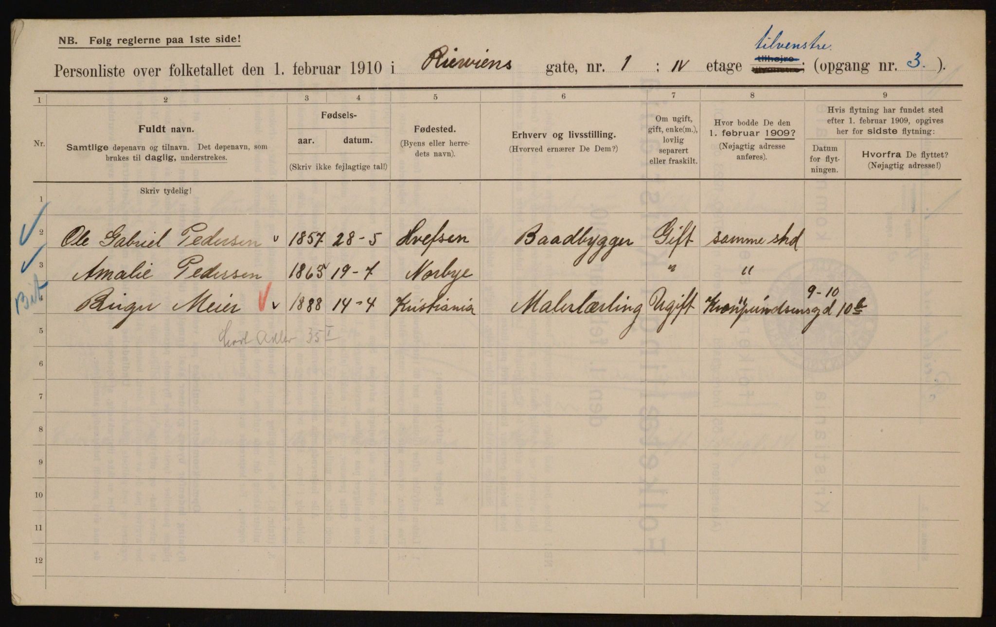 OBA, Municipal Census 1910 for Kristiania, 1910, p. 78994