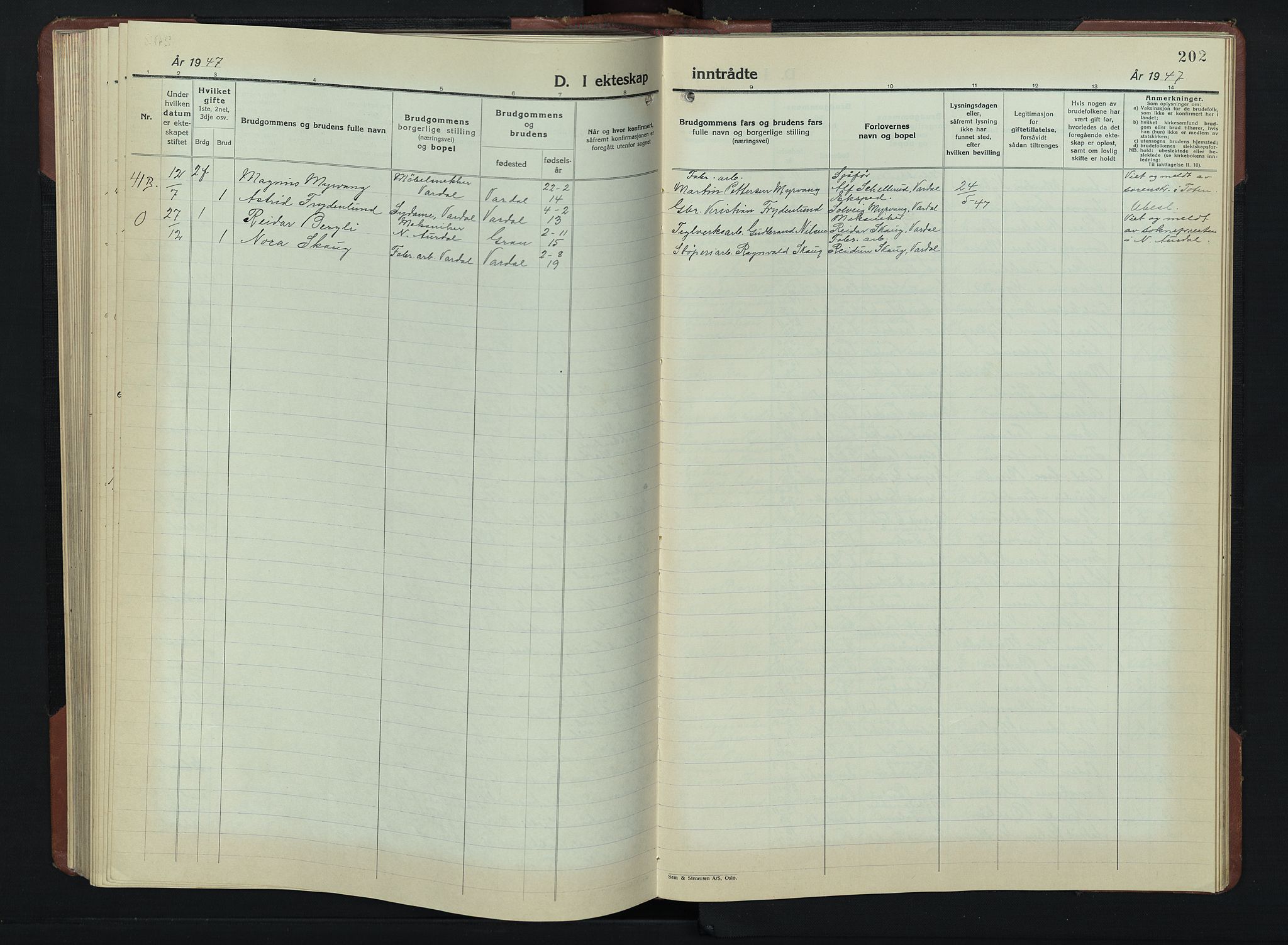 Vardal prestekontor, SAH/PREST-100/H/Ha/Hab/L0019: Parish register (copy) no. 19, 1941-1951, p. 202