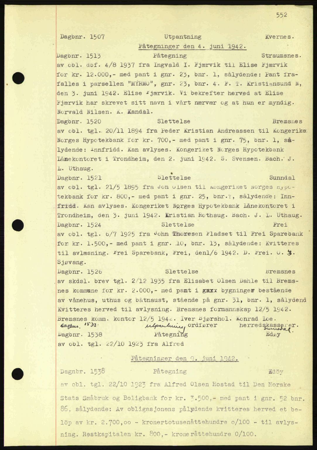 Nordmøre sorenskriveri, AV/SAT-A-4132/1/2/2Ca: Mortgage book no. C81, 1940-1945, Diary no: : 1507/1942