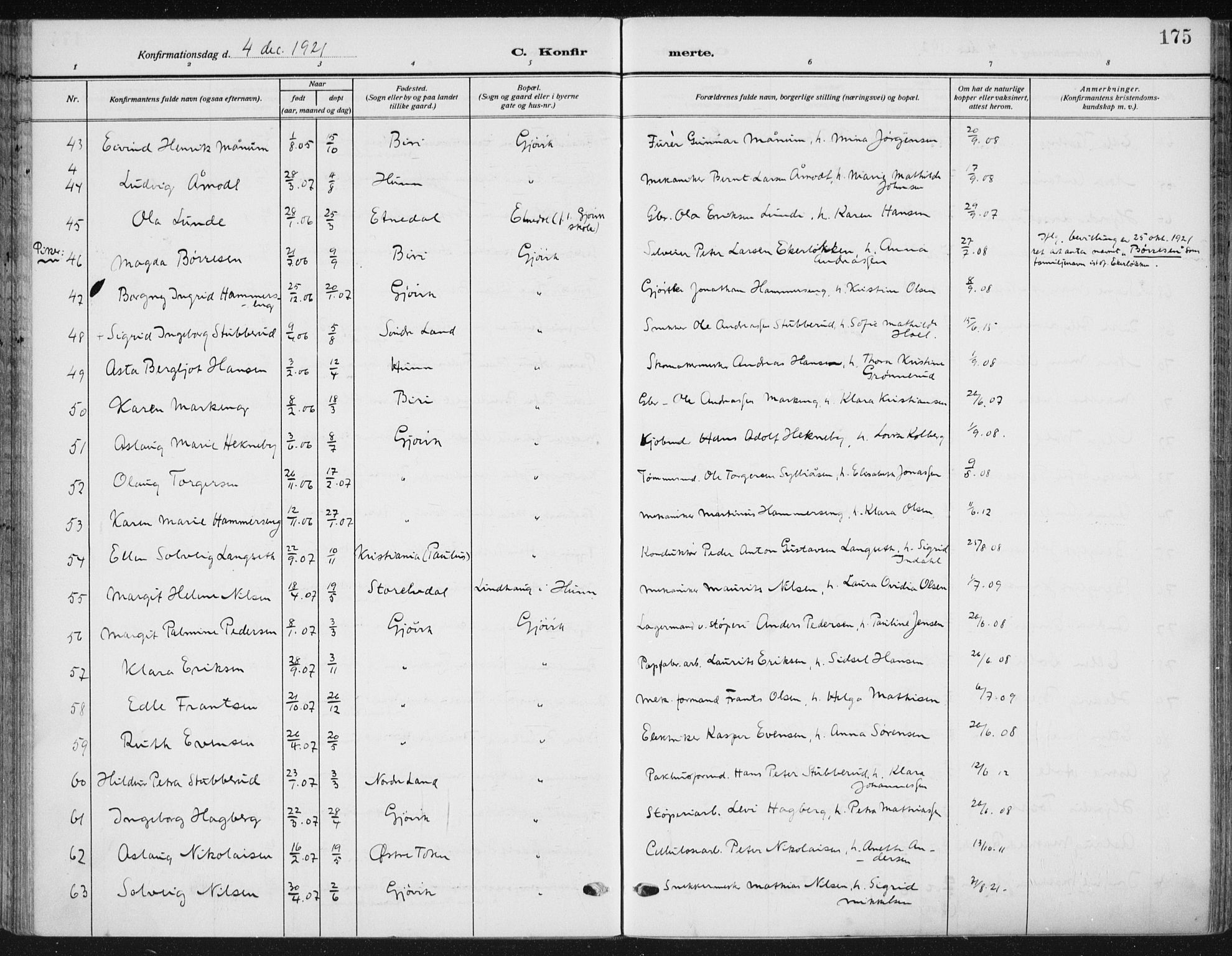 Vardal prestekontor, AV/SAH-PREST-100/H/Ha/Haa/L0014: Parish register (official) no. 14, 1912-1922, p. 175