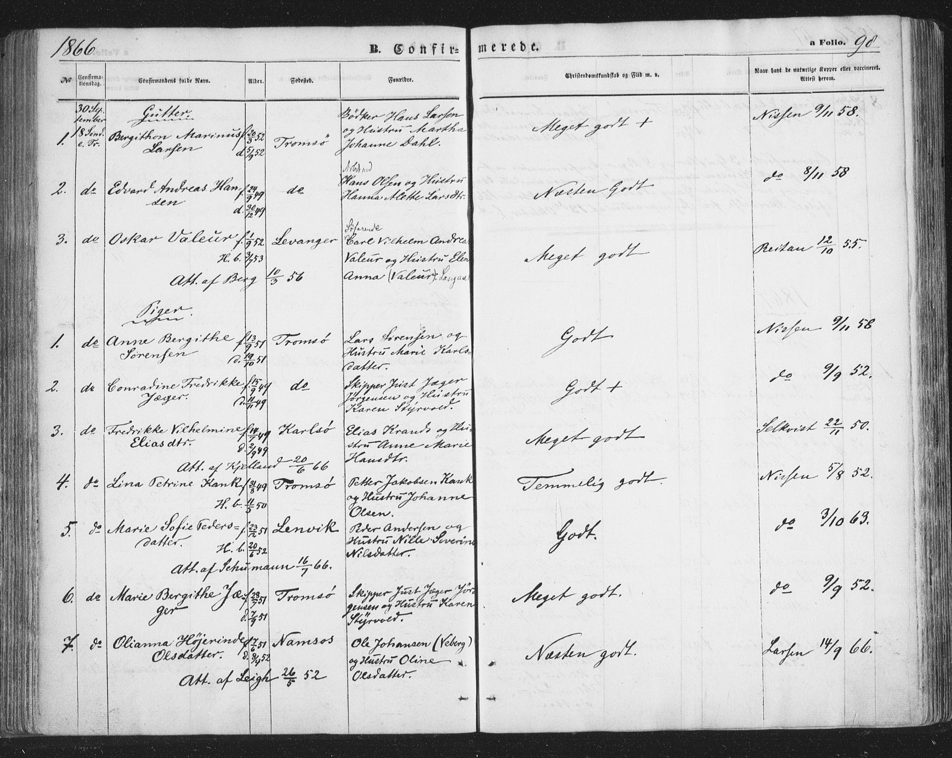 Tromsø sokneprestkontor/stiftsprosti/domprosti, AV/SATØ-S-1343/G/Ga/L0012kirke: Parish register (official) no. 12, 1865-1871, p. 98