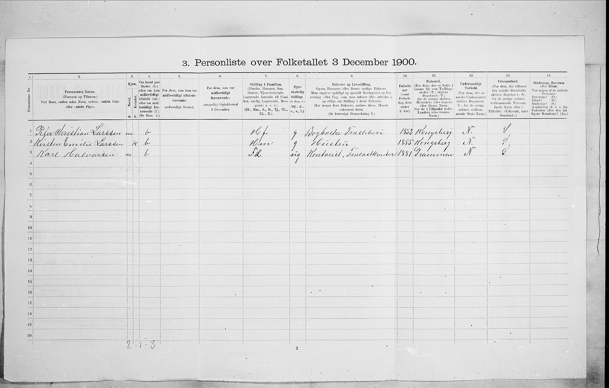 SAO, 1900 census for Kristiania, 1900, p. 63457