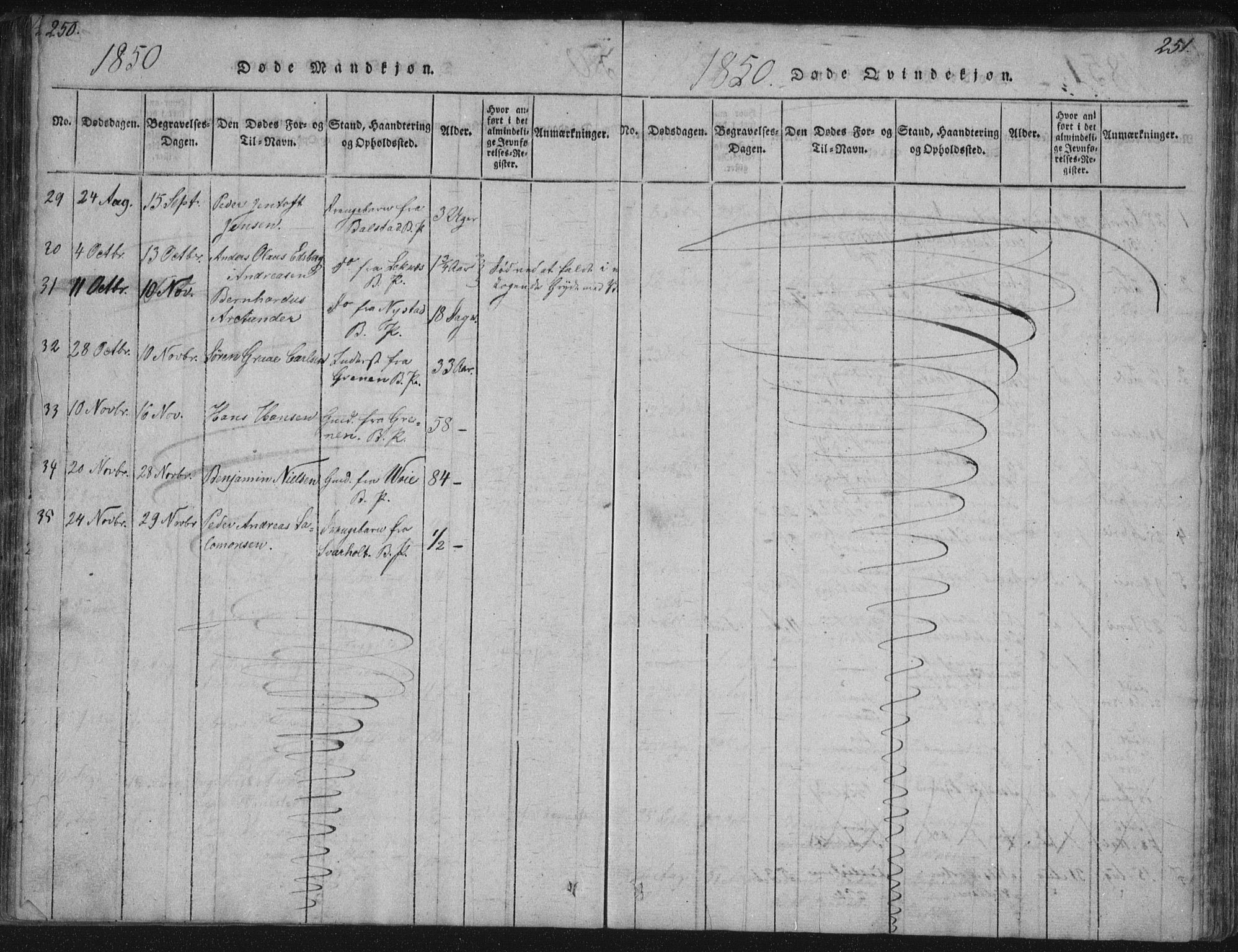 Ministerialprotokoller, klokkerbøker og fødselsregistre - Nordland, AV/SAT-A-1459/881/L1164: Parish register (copy) no. 881C01, 1818-1853, p. 250-251