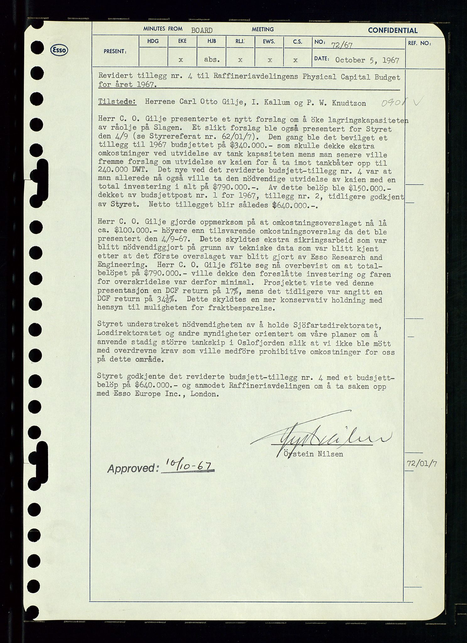 Pa 0982 - Esso Norge A/S, AV/SAST-A-100448/A/Aa/L0002/0003: Den administrerende direksjon Board minutes (styrereferater) / Den administrerende direksjon Board minutes (styrereferater), 1967, p. 145