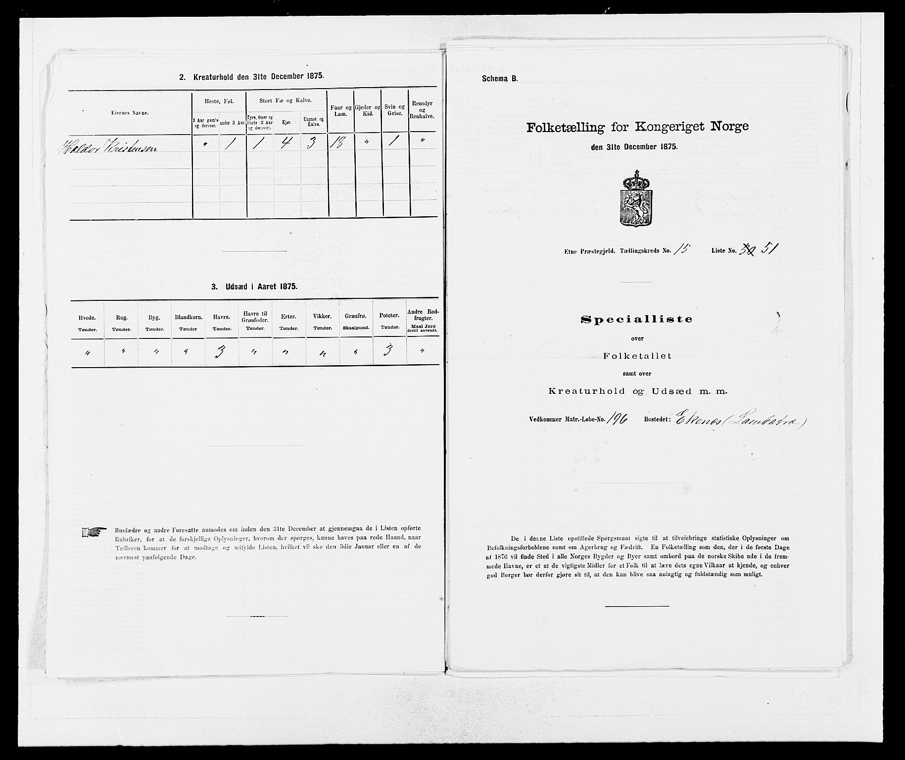 SAB, 1875 census for 1211P Etne, 1875, p. 1008