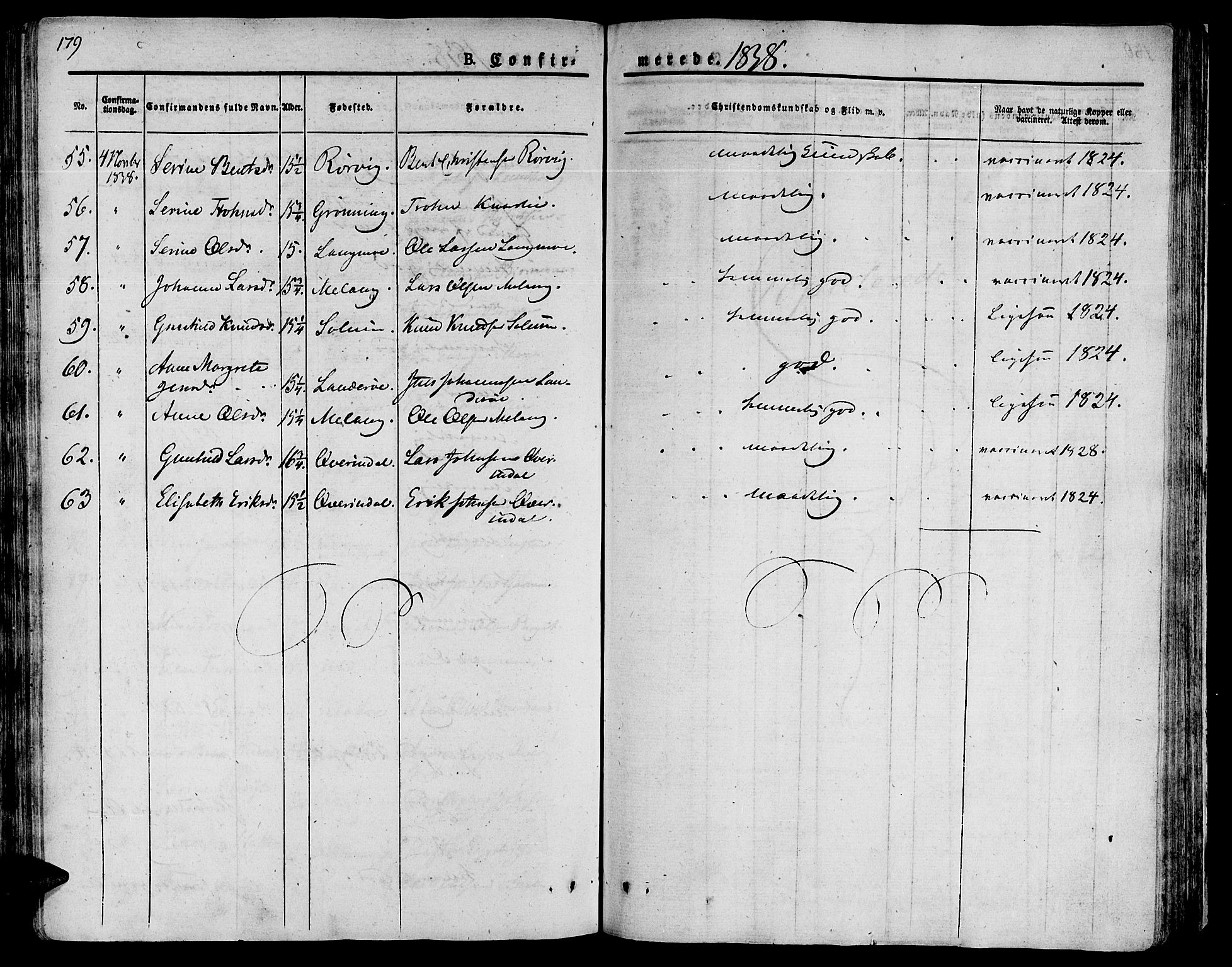 Ministerialprotokoller, klokkerbøker og fødselsregistre - Sør-Trøndelag, SAT/A-1456/646/L0609: Parish register (official) no. 646A07, 1826-1838, p. 179
