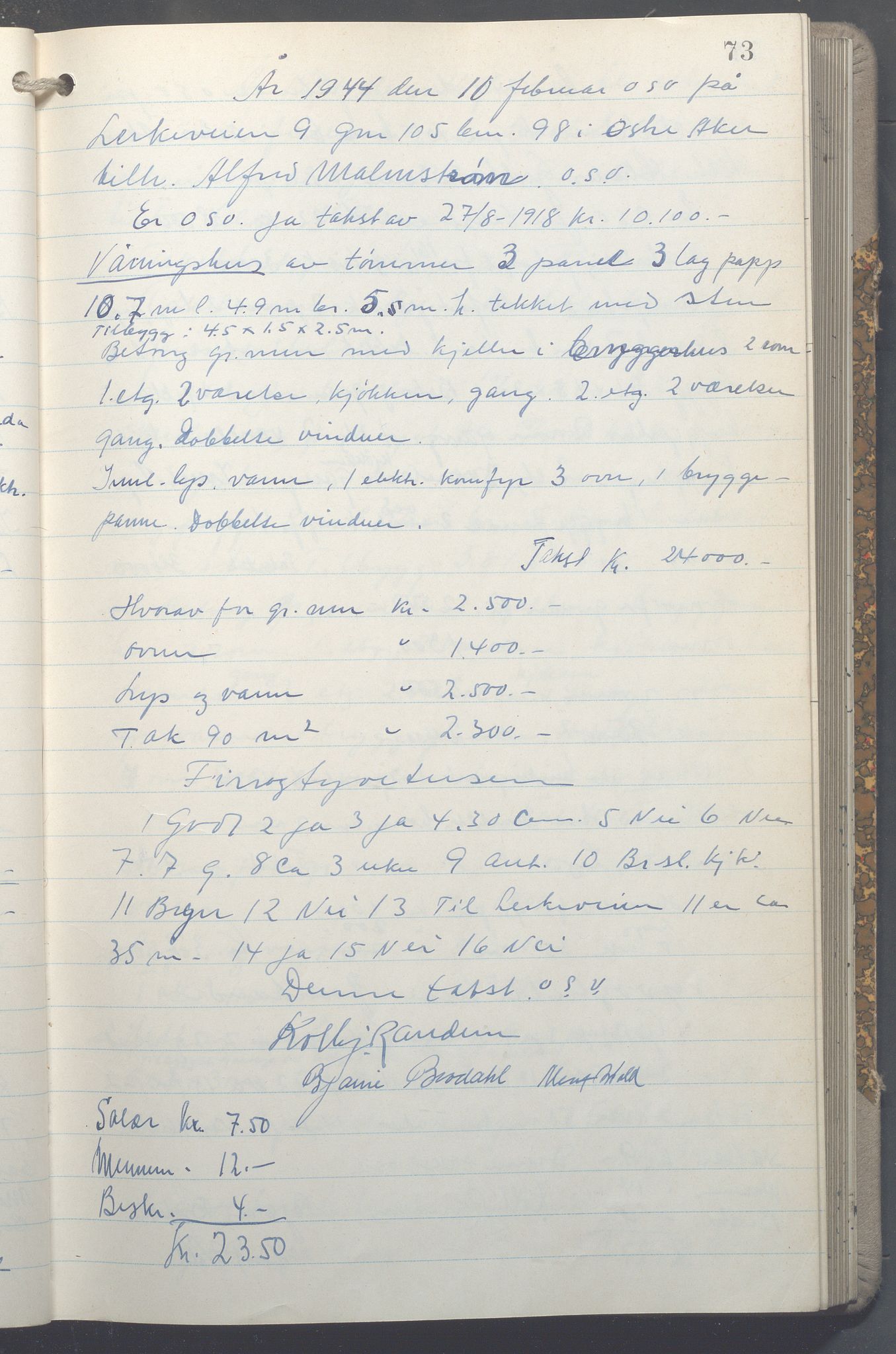 Lensmennene i Aker, OBA/A-10133/F/Fc/L0035: Branntakstprotokoll, 1943-1946, p. 73