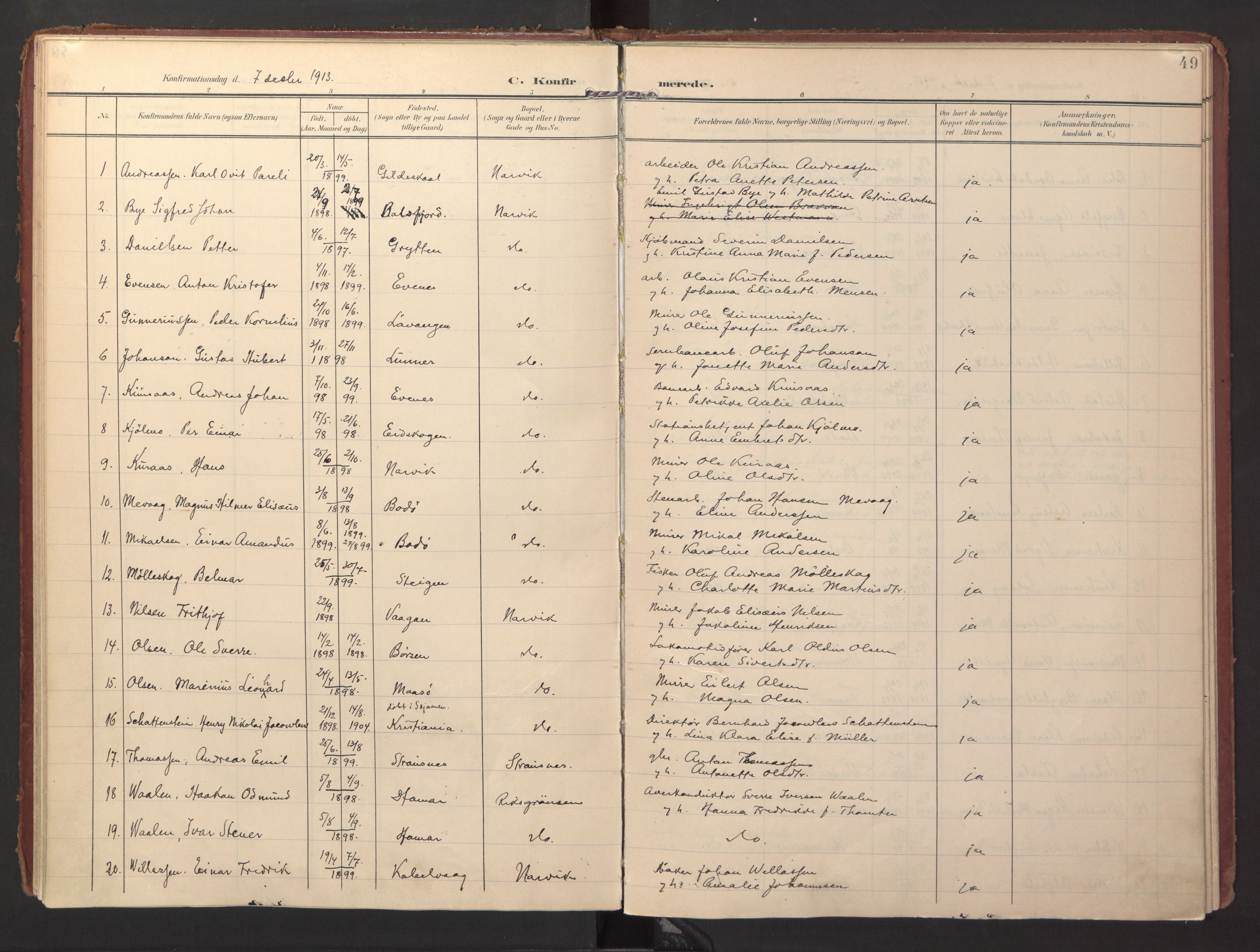 Ministerialprotokoller, klokkerbøker og fødselsregistre - Nordland, SAT/A-1459/871/L0998: Parish register (official) no. 871A14, 1902-1921, p. 49