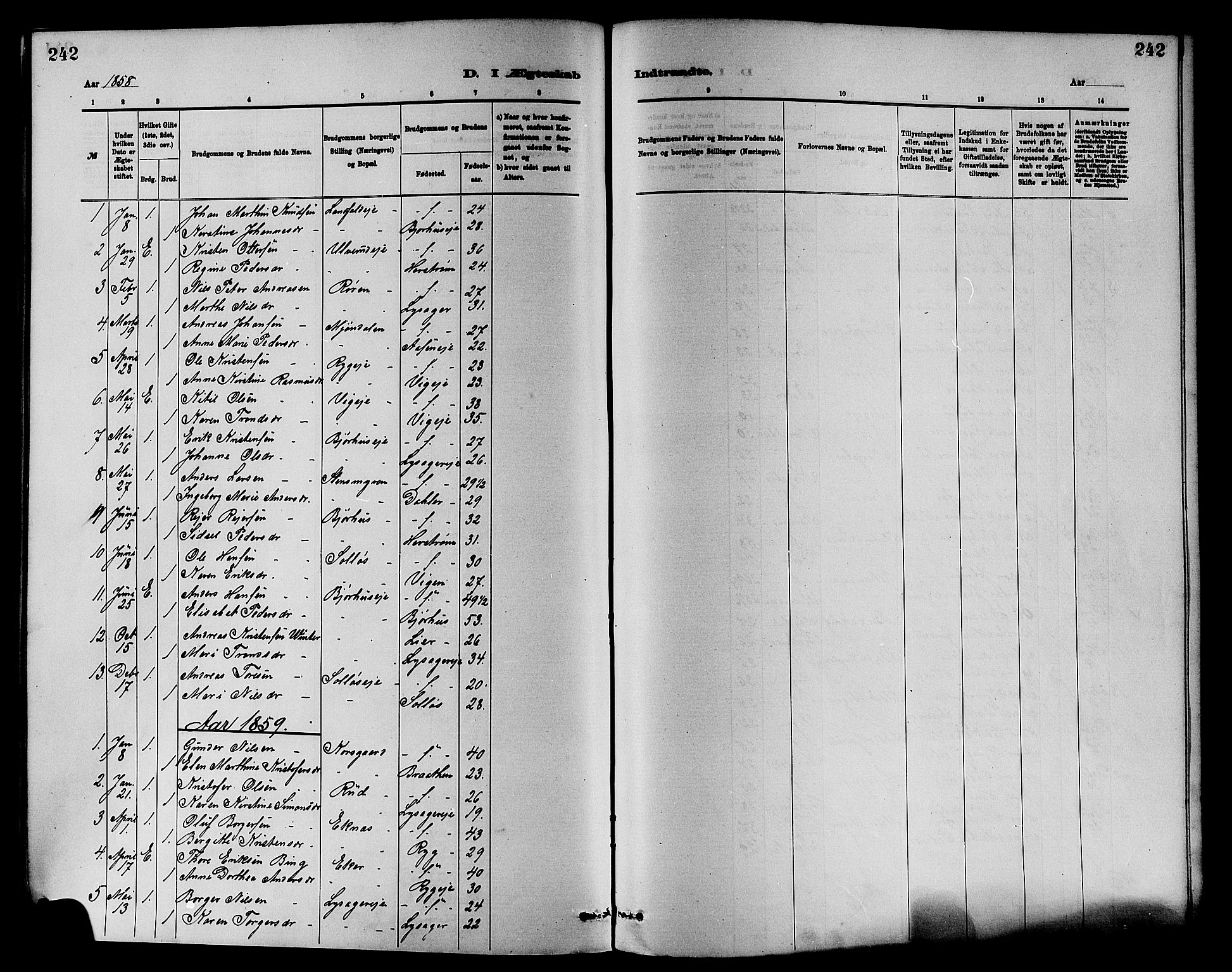 Nedre Eiker kirkebøker, SAKO/A-612/F/Fa/L0001: Parish register (official) no. 1, 1853-1877, p. 242