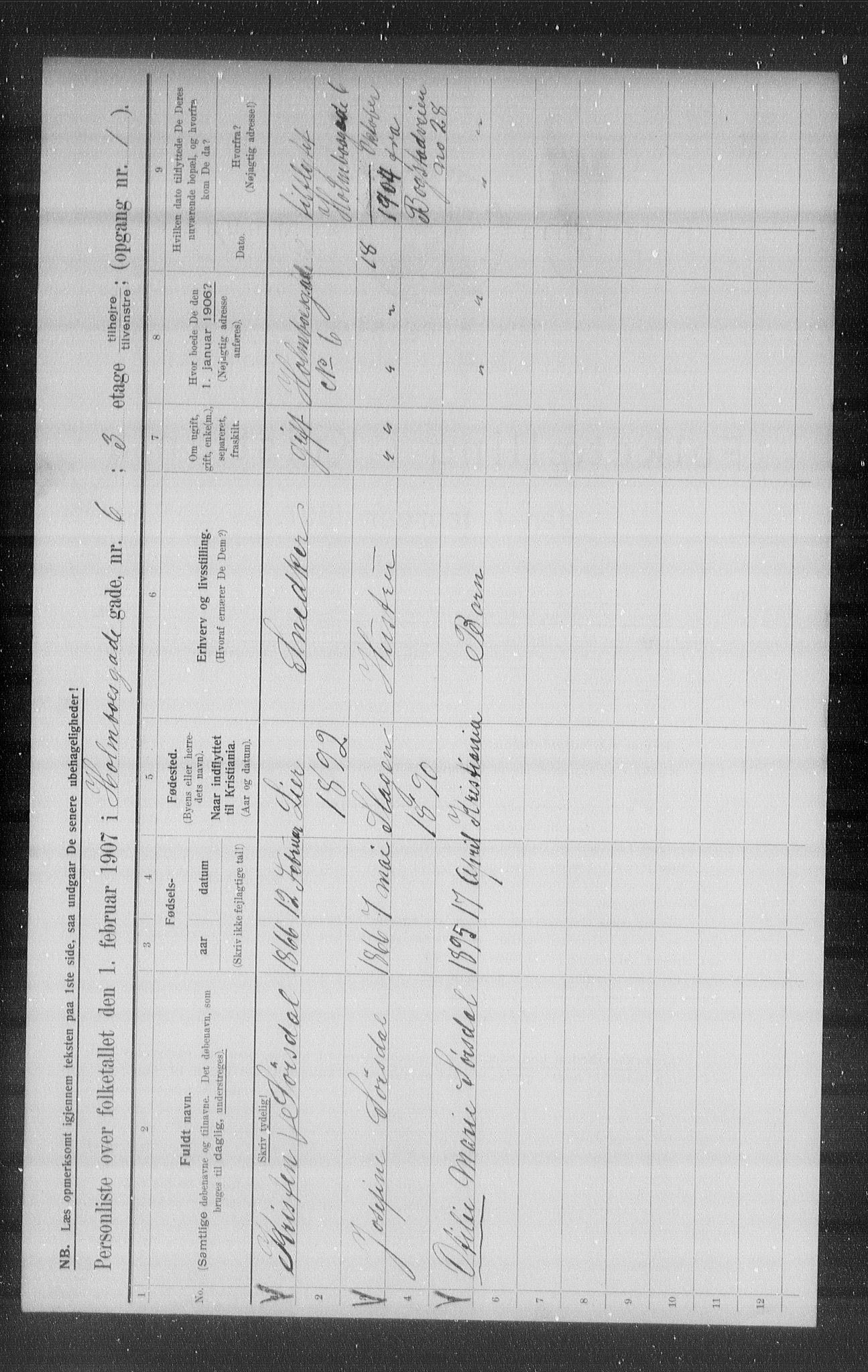 OBA, Municipal Census 1907 for Kristiania, 1907, p. 20965