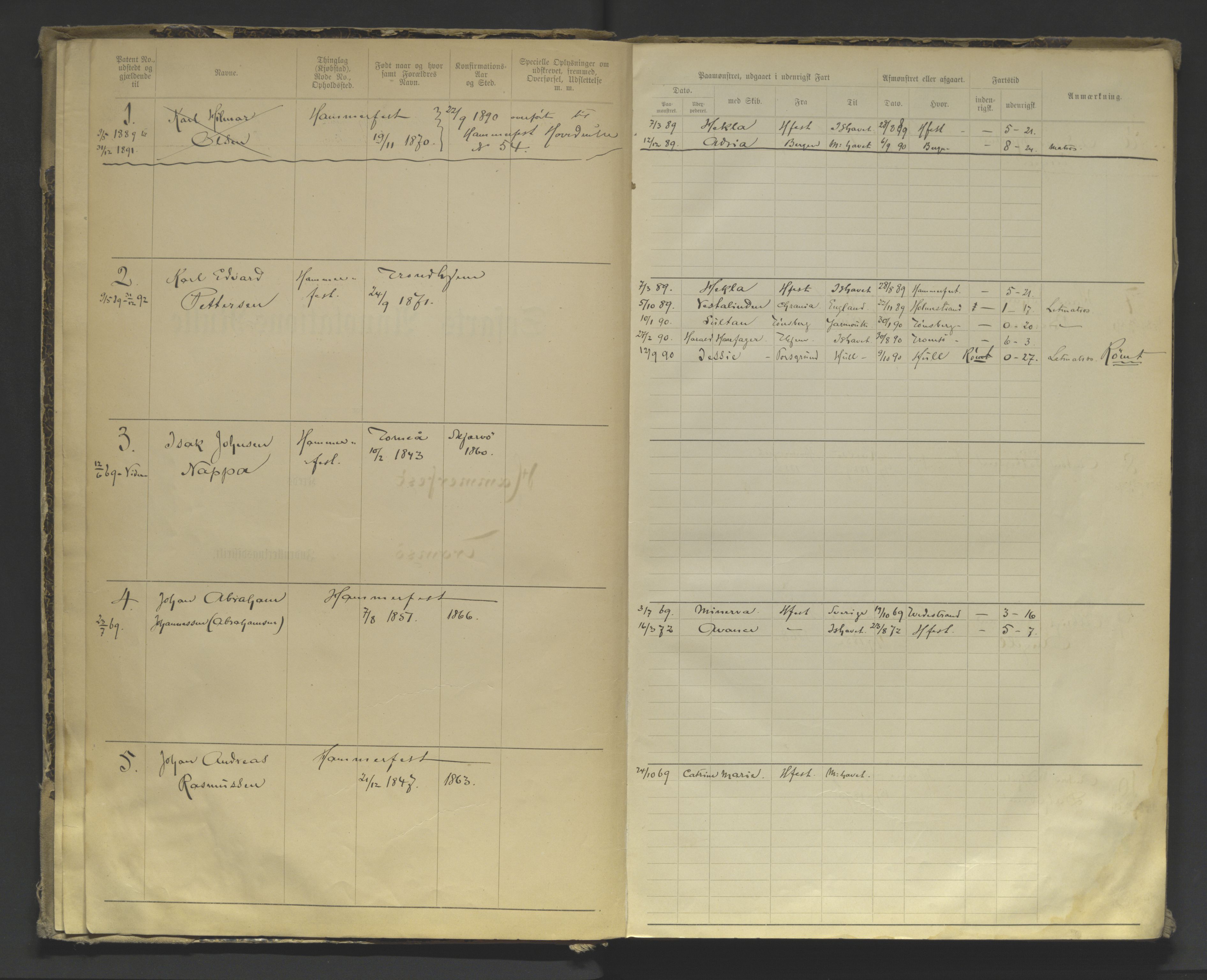 Tromsø sjømannskontor/innrullerings-/mønstringsdistrikt, AV/SATØ-S-0243/F/Fa/L0004: Annotasjonsrulle. Defekt: manglende rygg. Nr. 1-473, 1869-1912