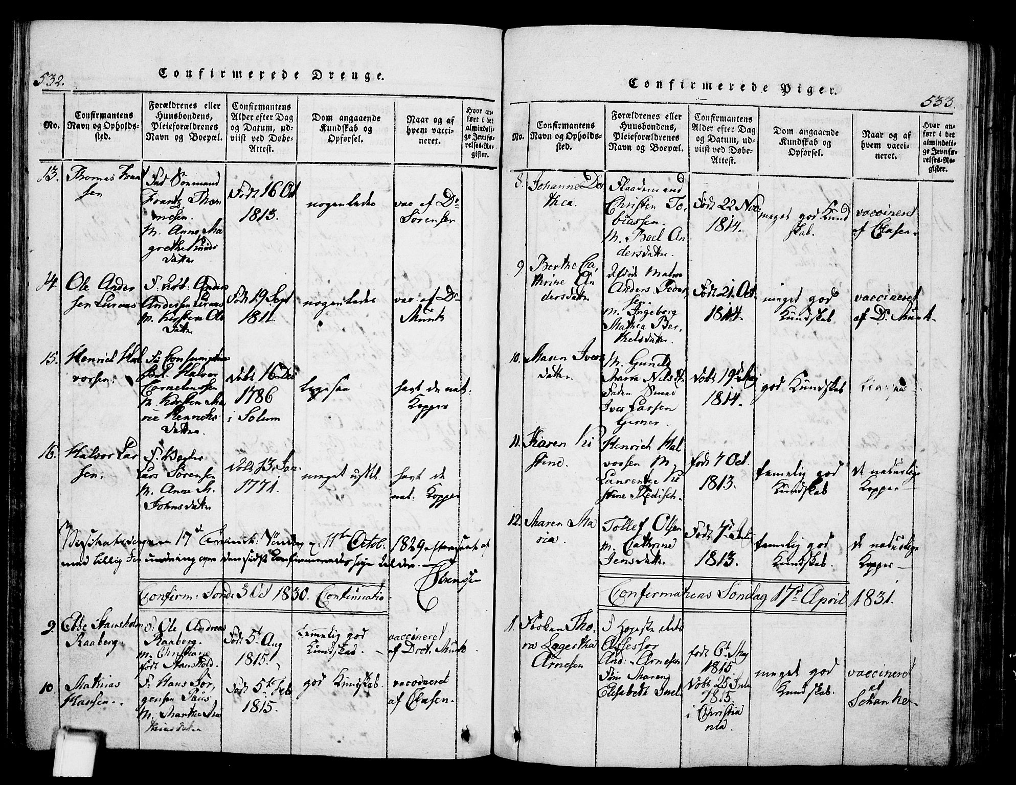 Skien kirkebøker, SAKO/A-302/G/Ga/L0002: Parish register (copy) no. 2, 1814-1842, p. 532-533