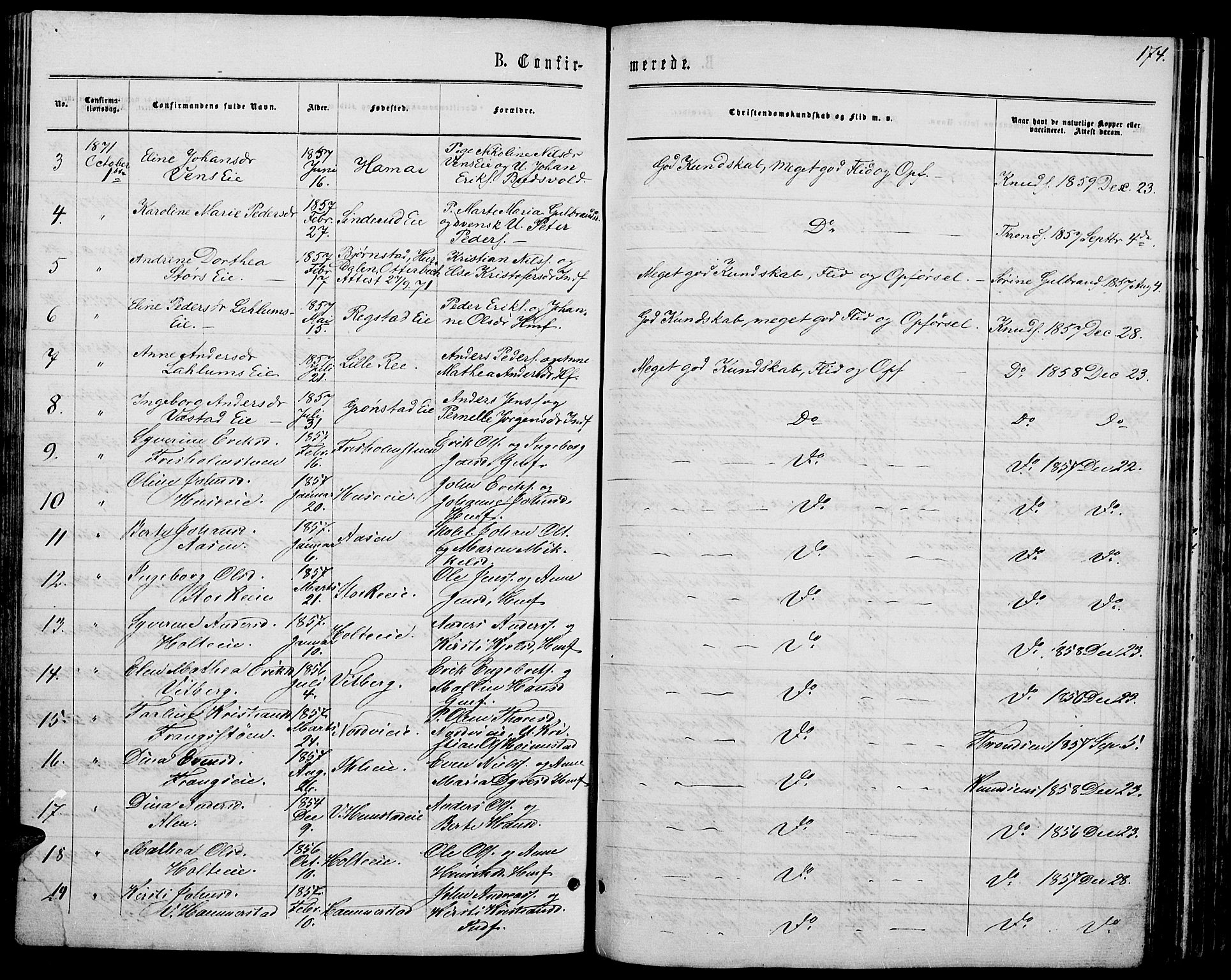 Stange prestekontor, AV/SAH-PREST-002/L/L0006: Parish register (copy) no. 6, 1864-1882, p. 174