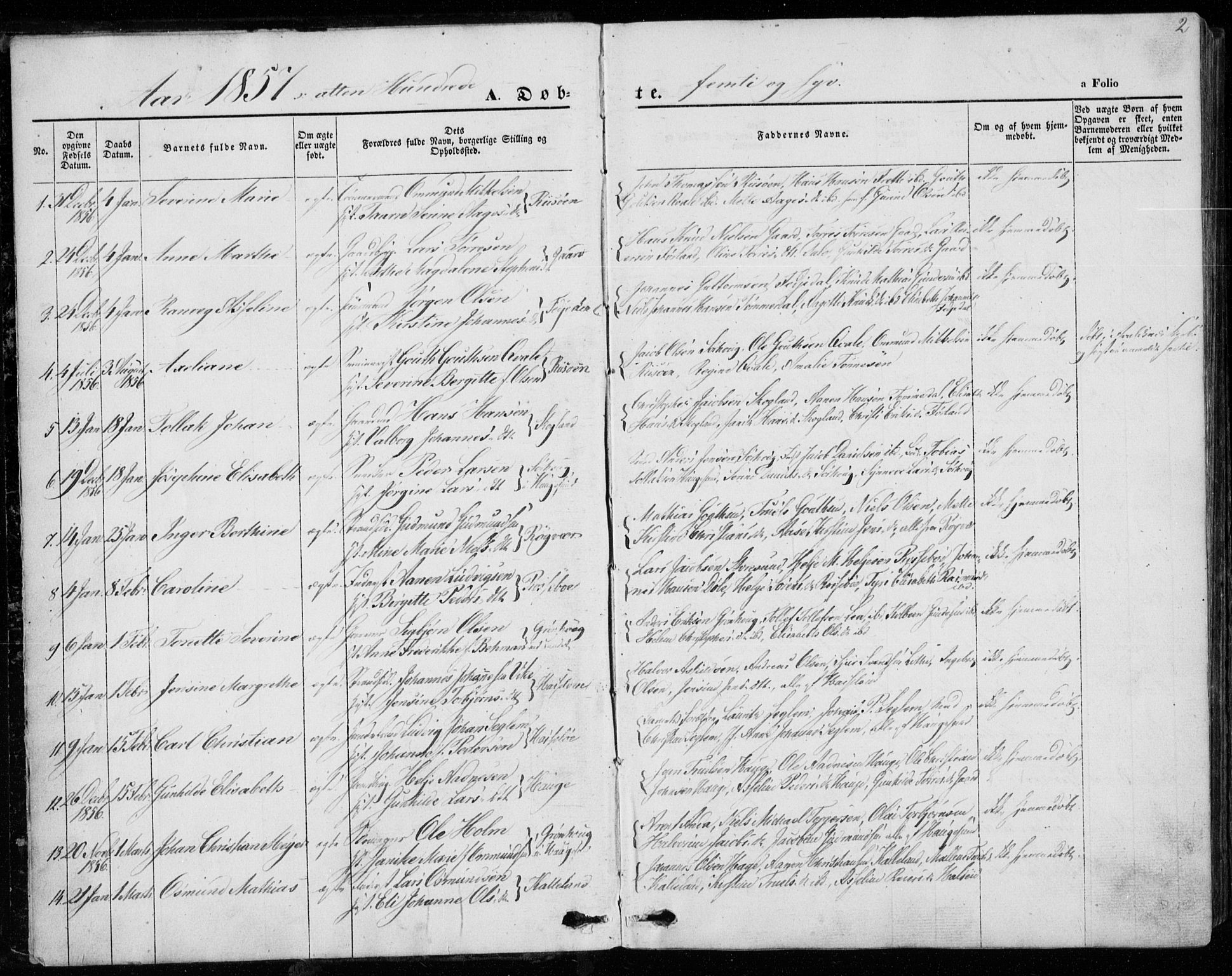 Torvastad sokneprestkontor, SAST/A -101857/H/Ha/Haa/L0011: Parish register (official) no. A 11, 1857-1866, p. 2