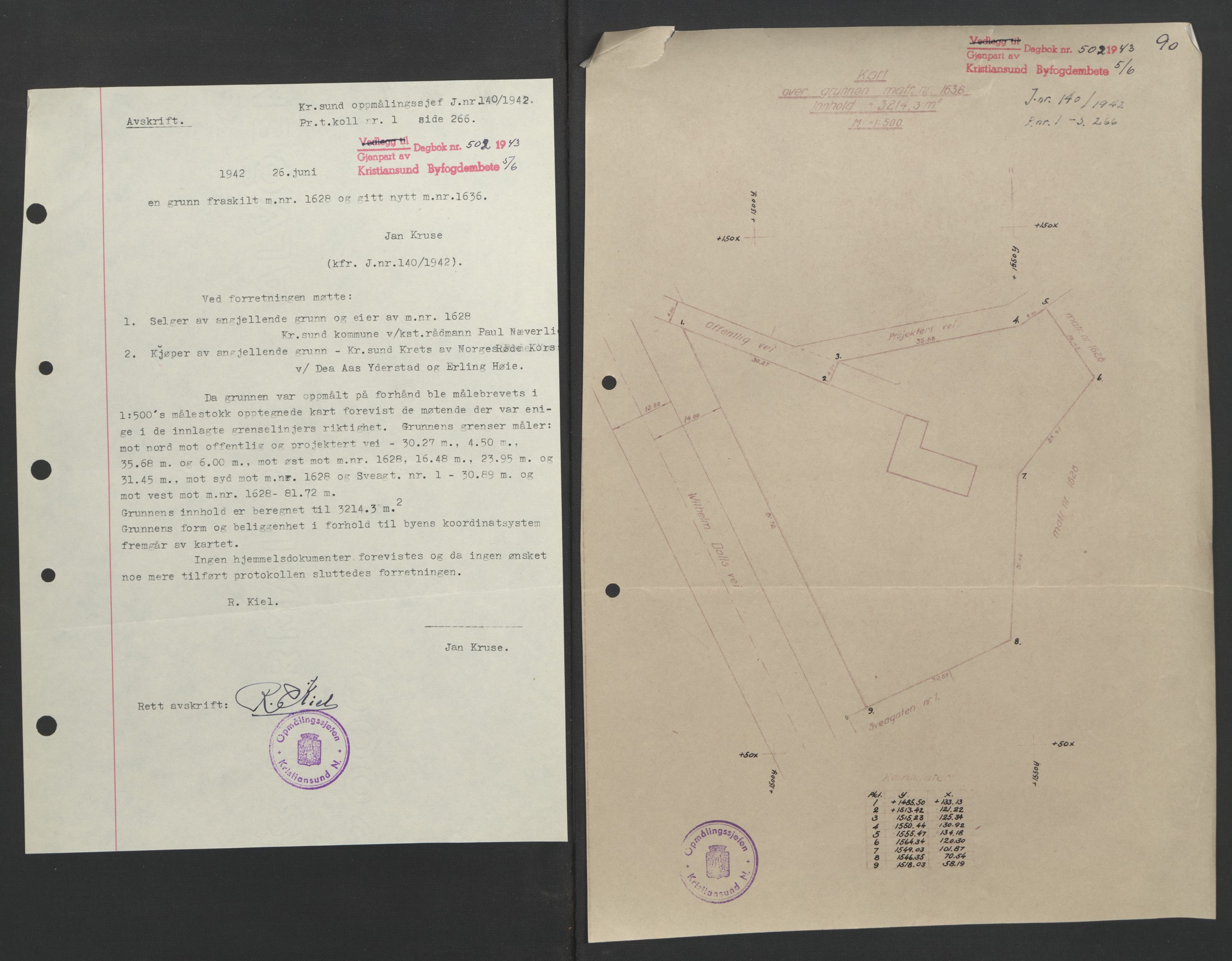 Kristiansund byfogd, AV/SAT-A-4587/A/27: Mortgage book no. 37, 1942-1945, Diary no: : 502/1943