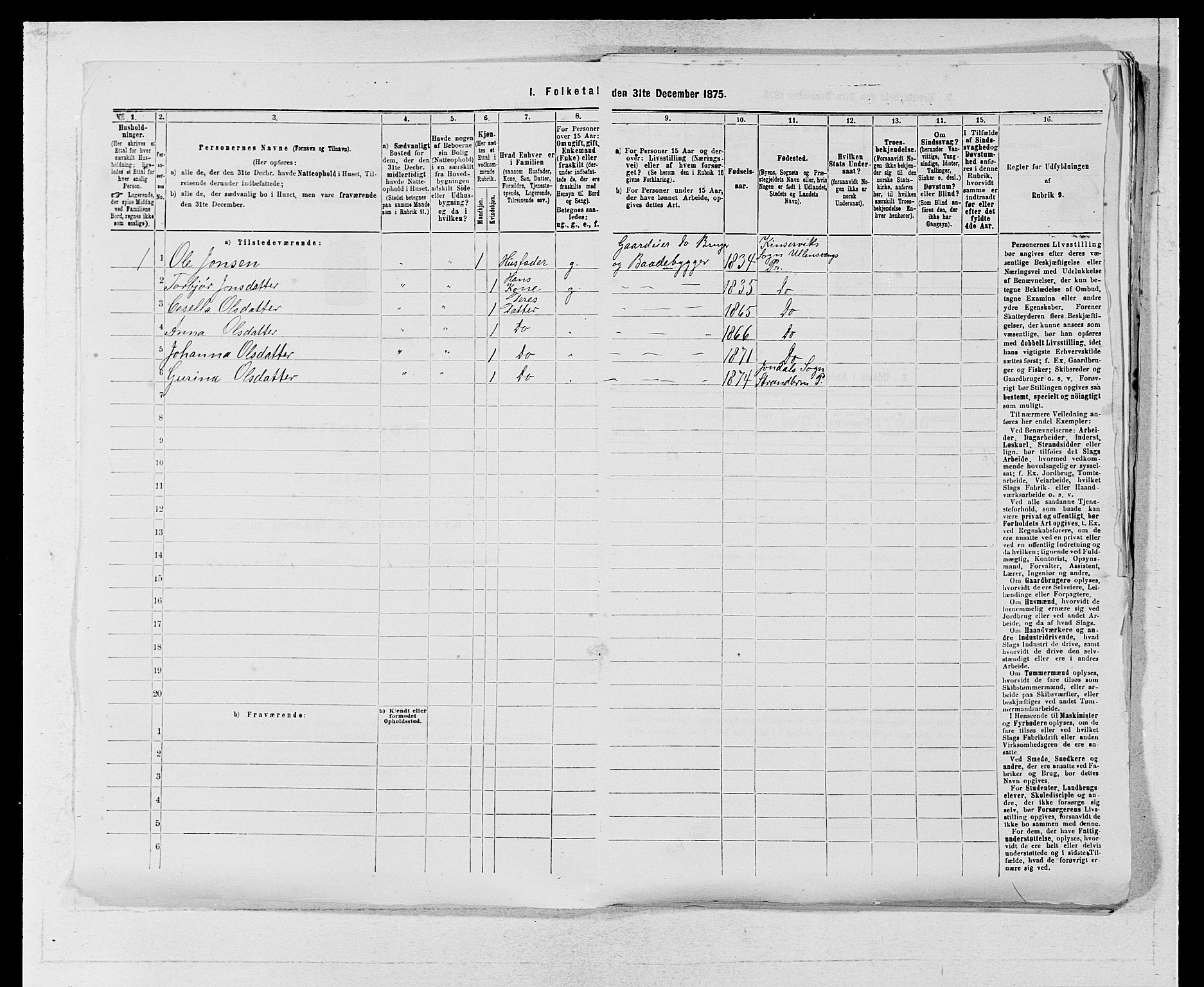 SAB, 1875 census for 1226P Strandebarm, 1875, p. 1166