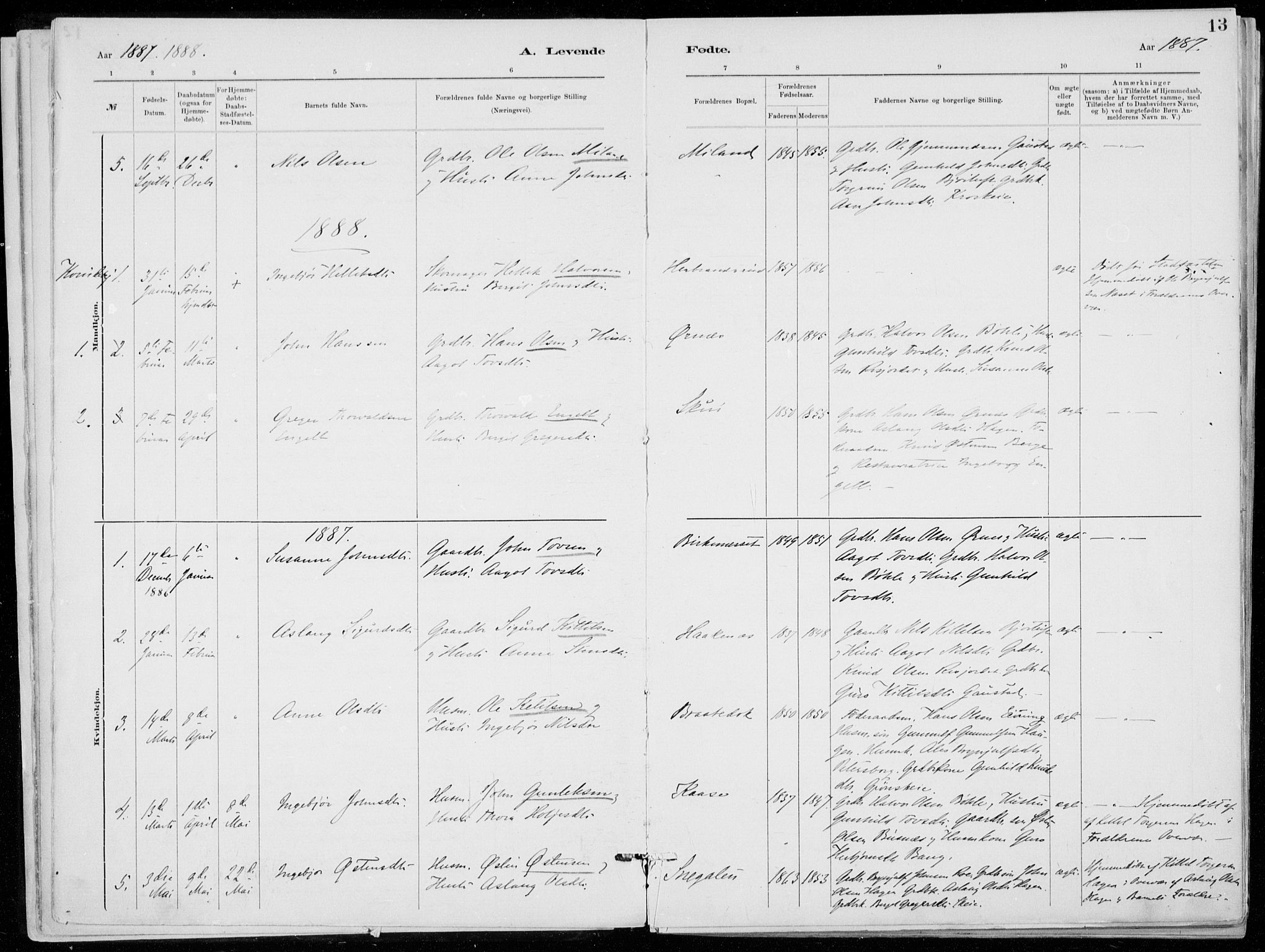 Tinn kirkebøker, AV/SAKO-A-308/F/Fb/L0002: Parish register (official) no. II 2, 1878-1917, p. 13