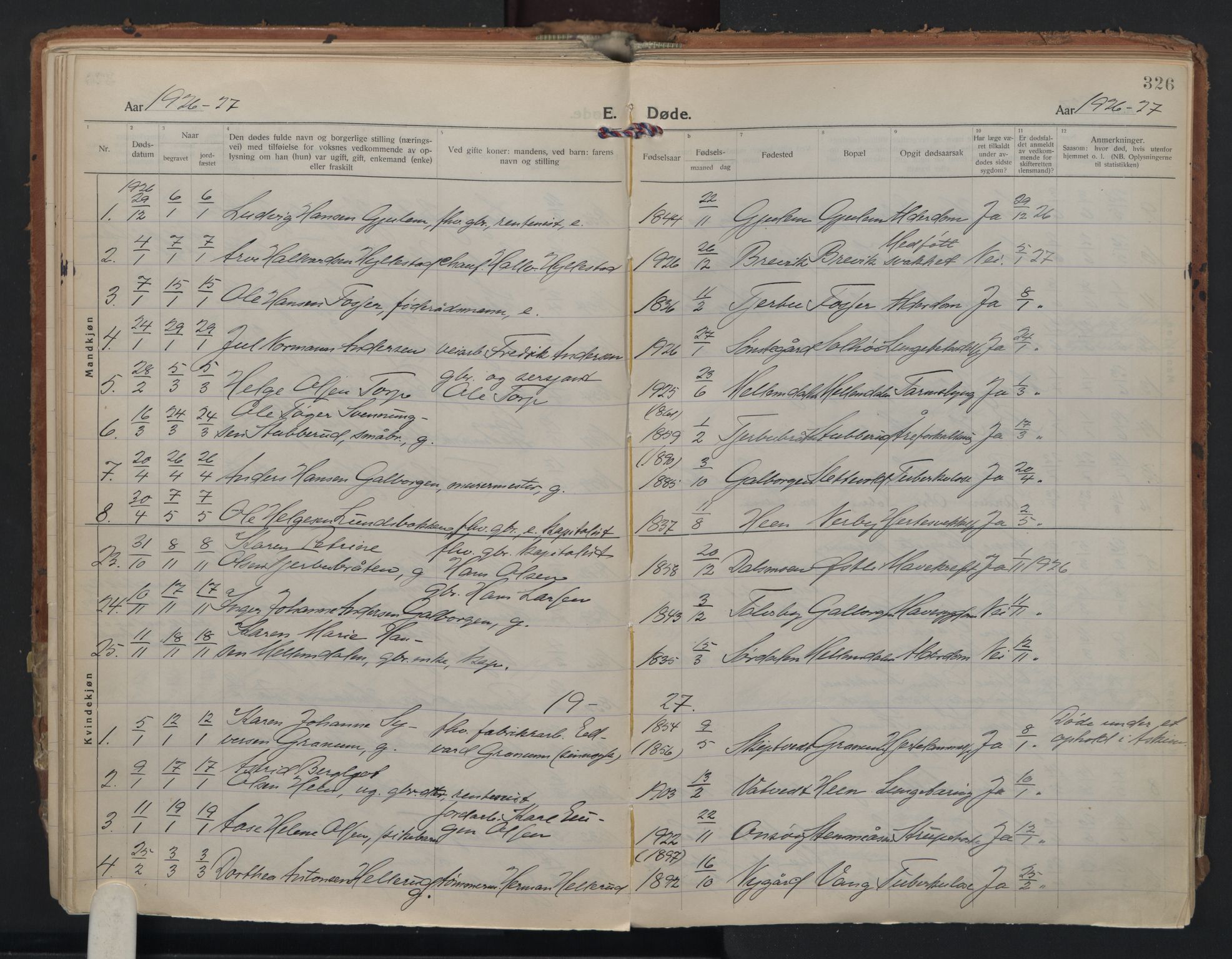 Rakkestad prestekontor Kirkebøker, SAO/A-2008/F/Fa/L0016: Parish register (official) no. I 16, 1922-1943, p. 326