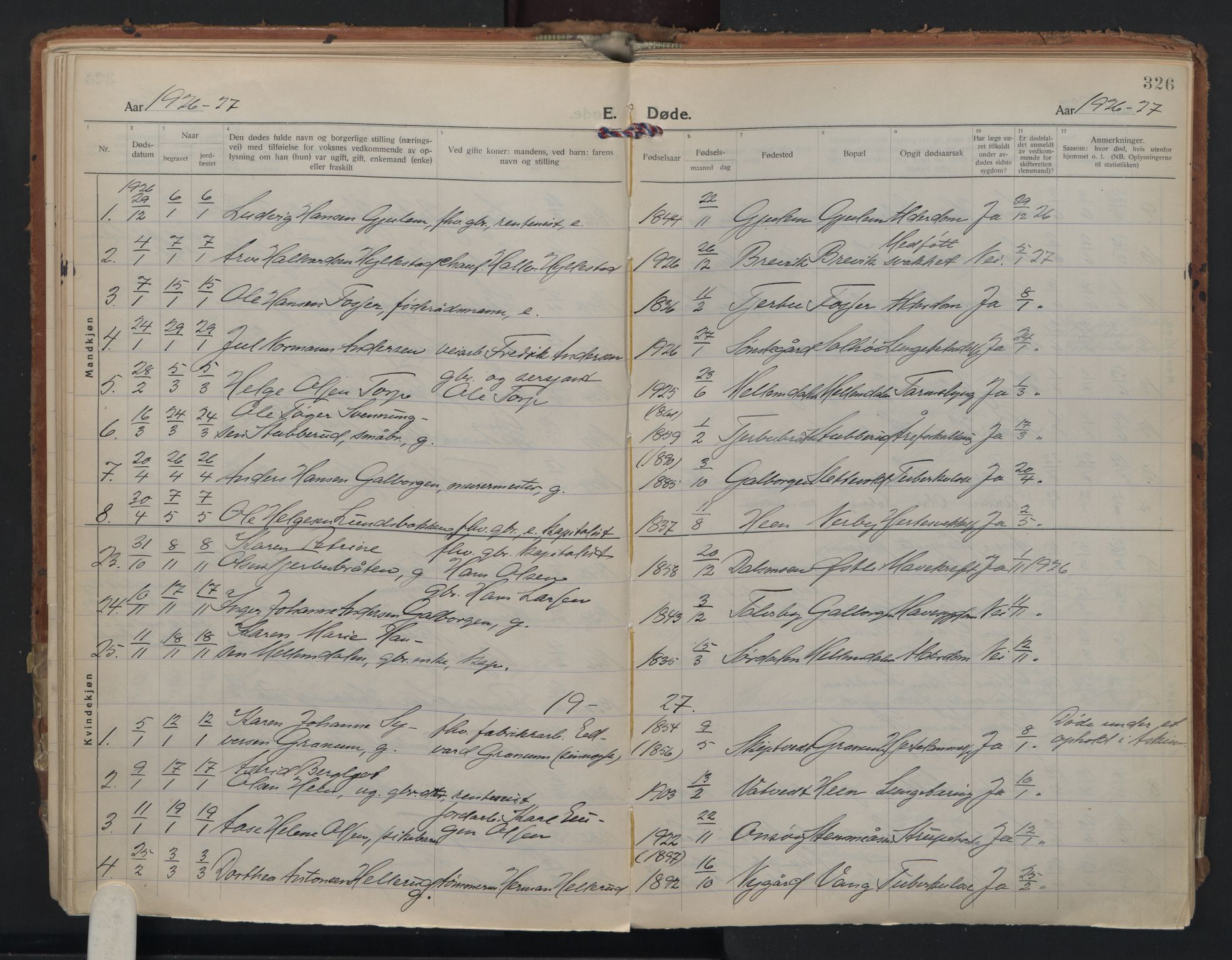 Rakkestad prestekontor Kirkebøker, AV/SAO-A-2008/F/Fa/L0016: Parish register (official) no. I 16, 1922-1943, p. 326