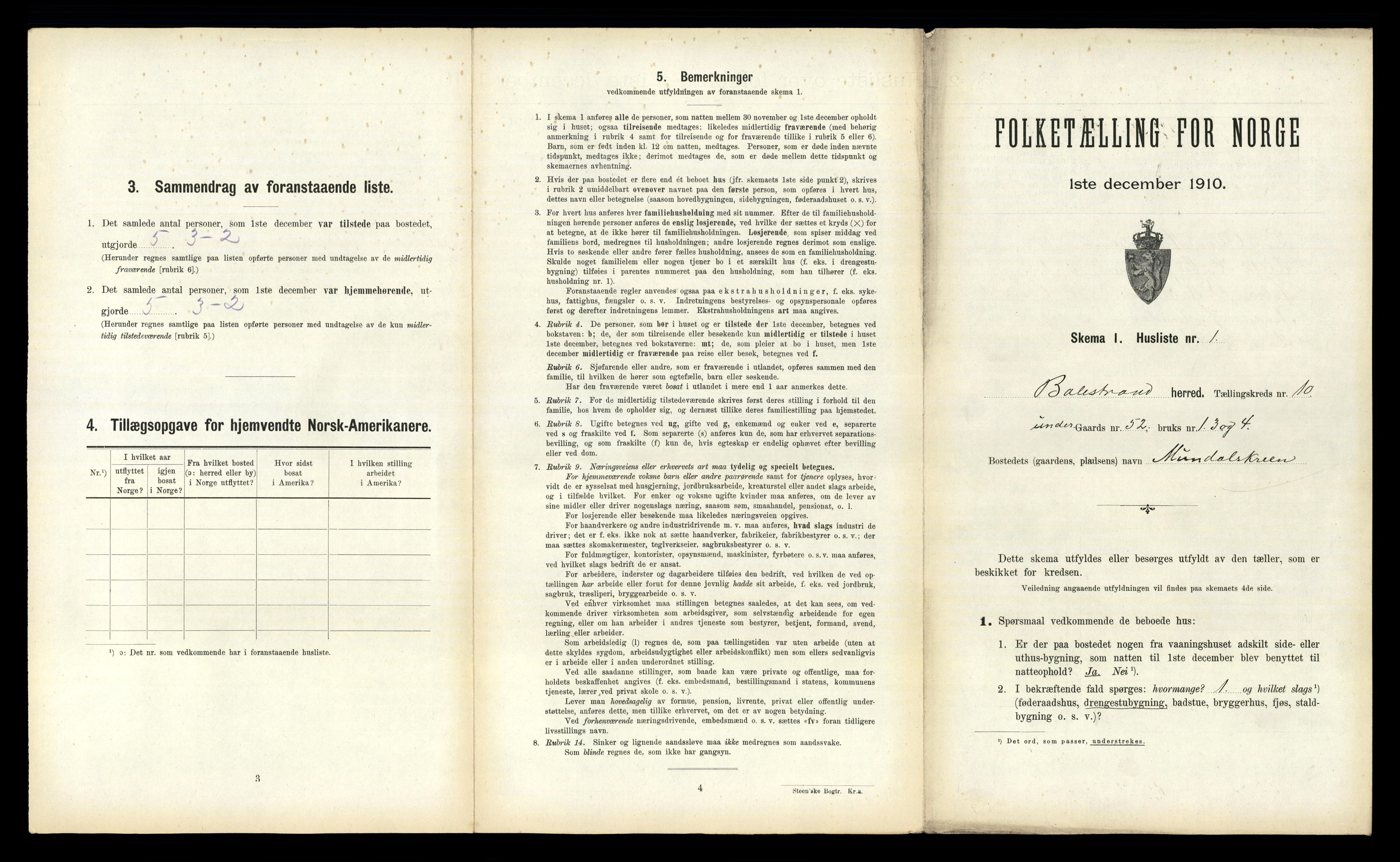 RA, 1910 census for Balestrand, 1910, p. 628