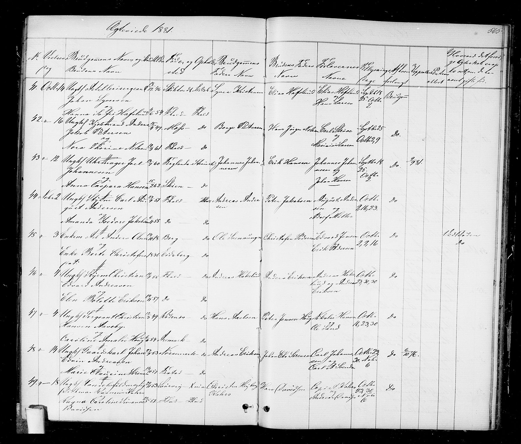 Halden prestekontor Kirkebøker, AV/SAO-A-10909/G/Ga/L0006: Parish register (copy) no. 6, 1869-1884, p. 565