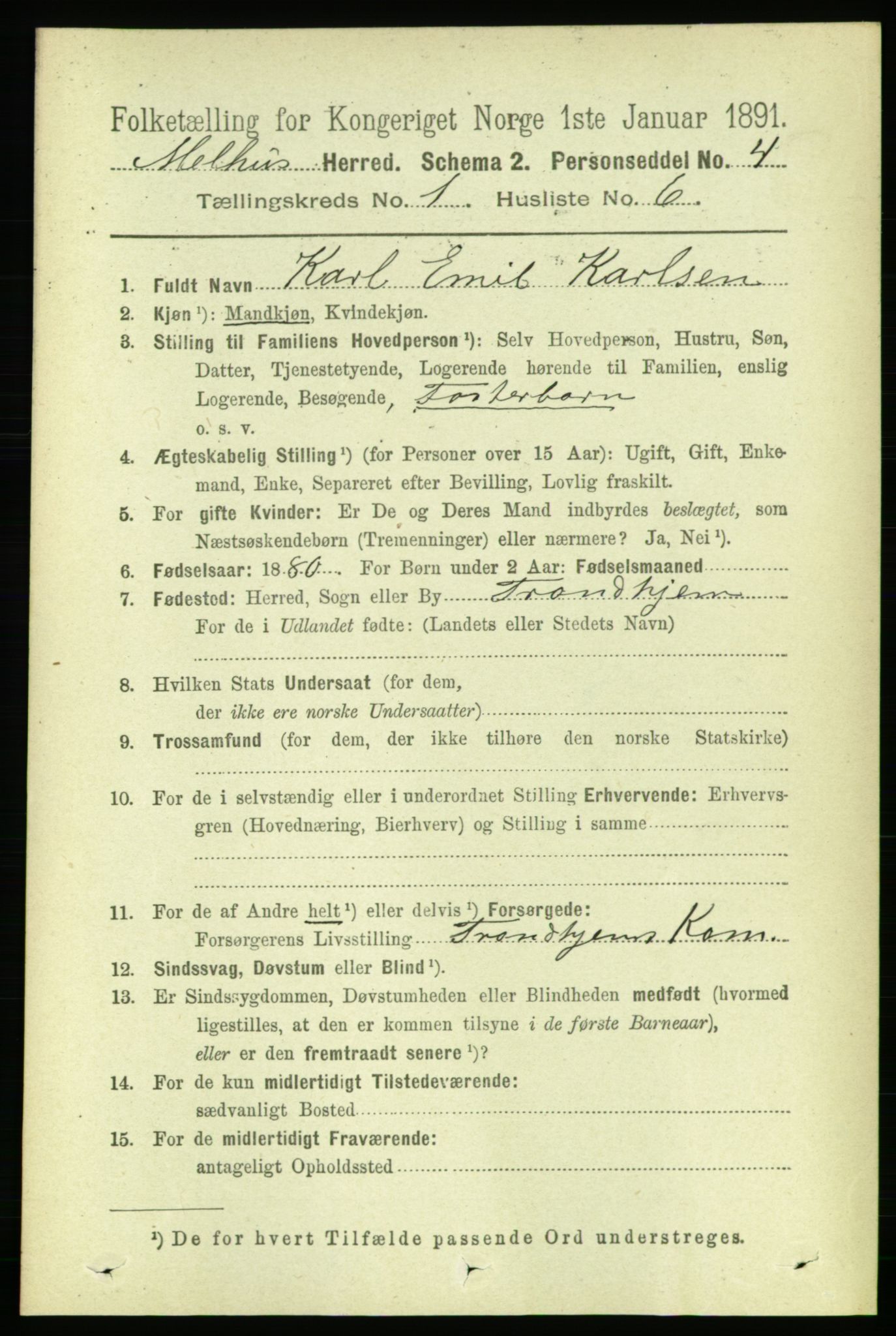 RA, 1891 census for 1653 Melhus, 1891, p. 145