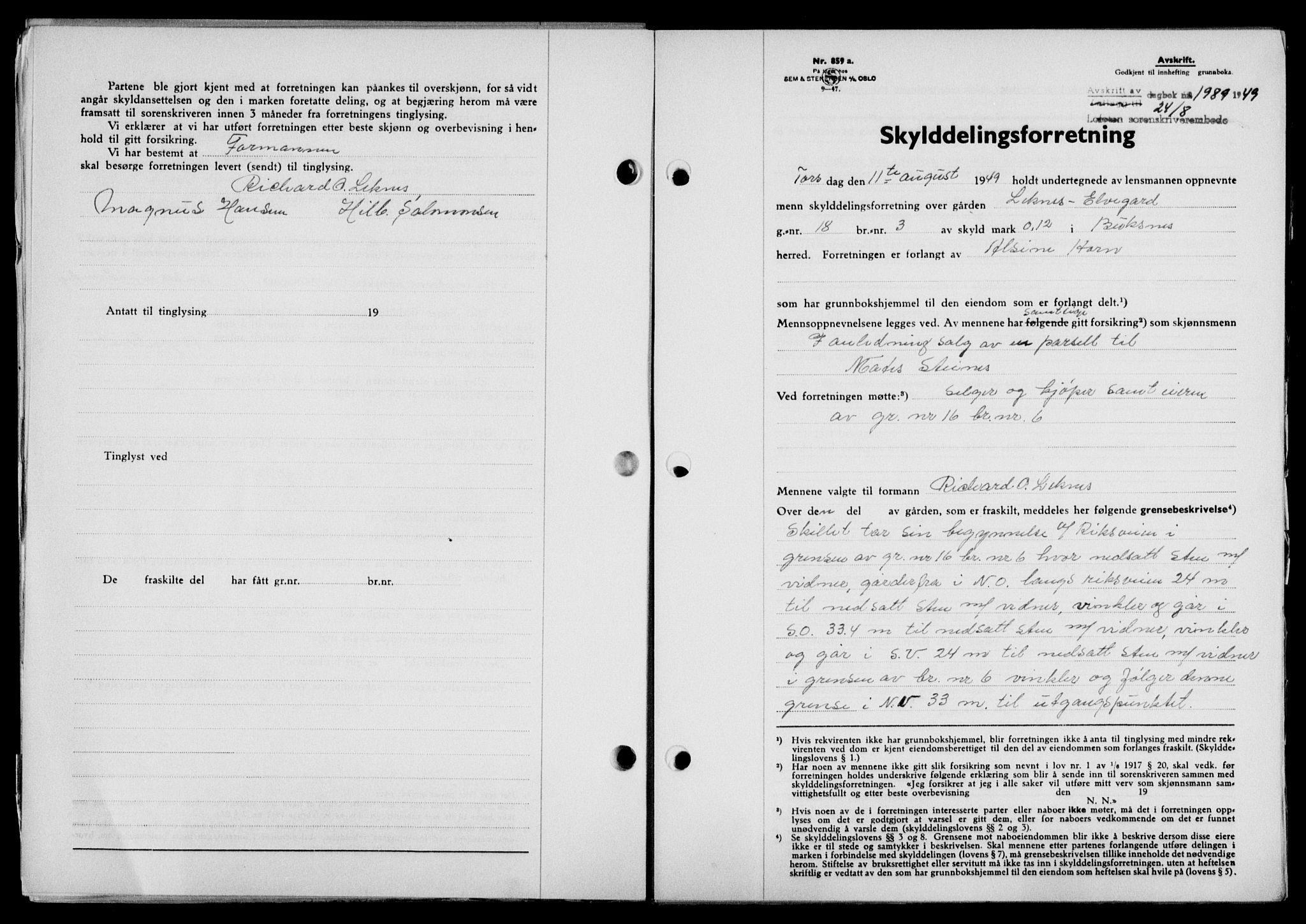 Lofoten sorenskriveri, SAT/A-0017/1/2/2C/L0021a: Mortgage book no. 21a, 1949-1949, Diary no: : 1989/1949