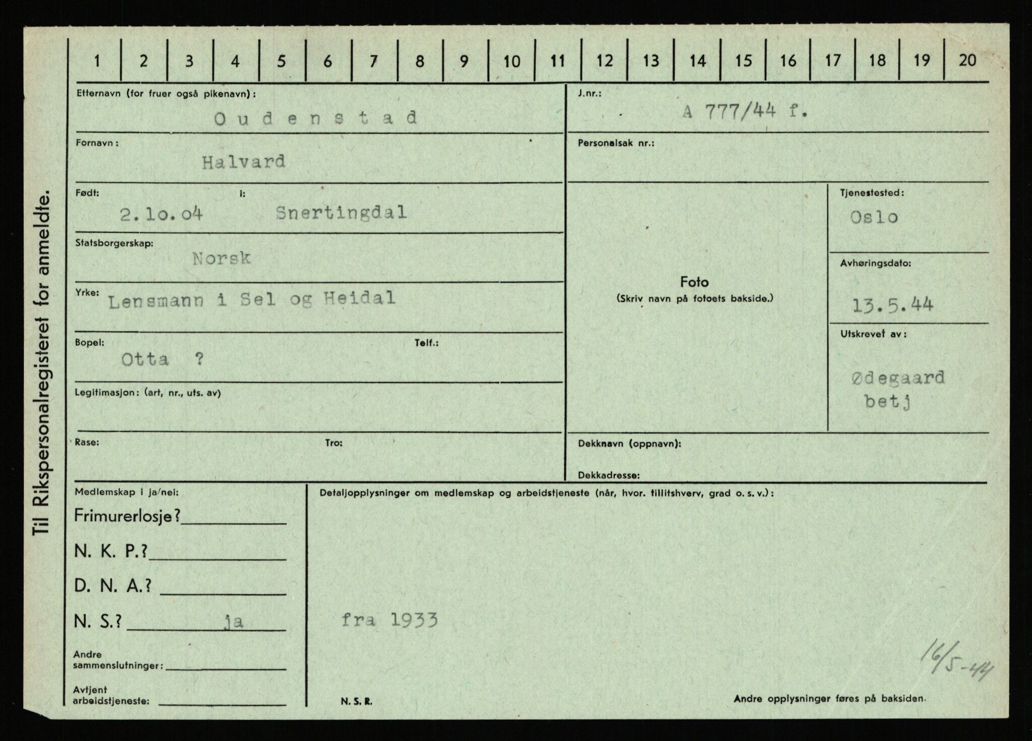 Statspolitiet - Hovedkontoret / Osloavdelingen, AV/RA-S-1329/C/Ca/L0012: Oanæs - Quistgaard	, 1943-1945, p. 2803