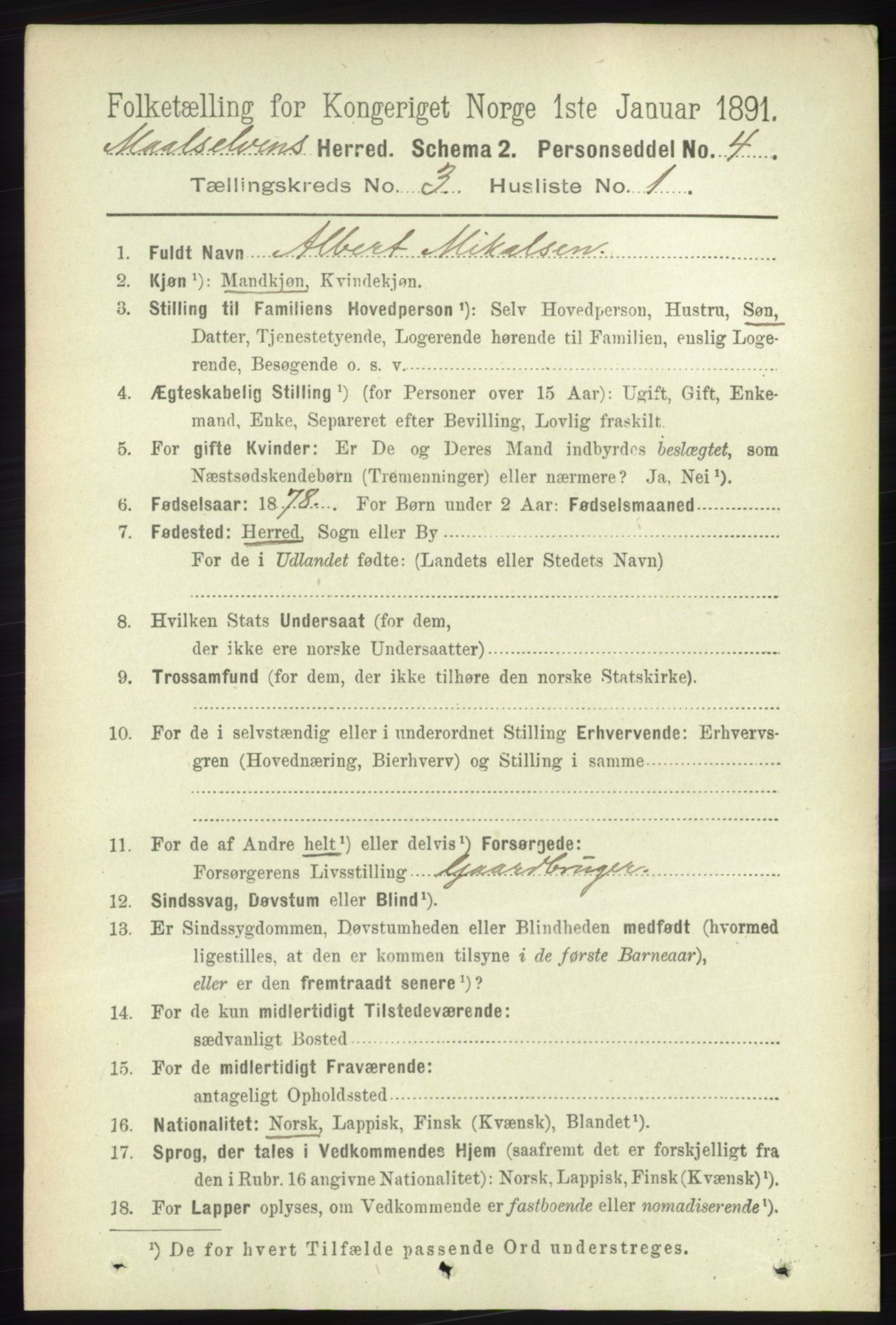 RA, 1891 census for 1924 Målselv, 1891, p. 593