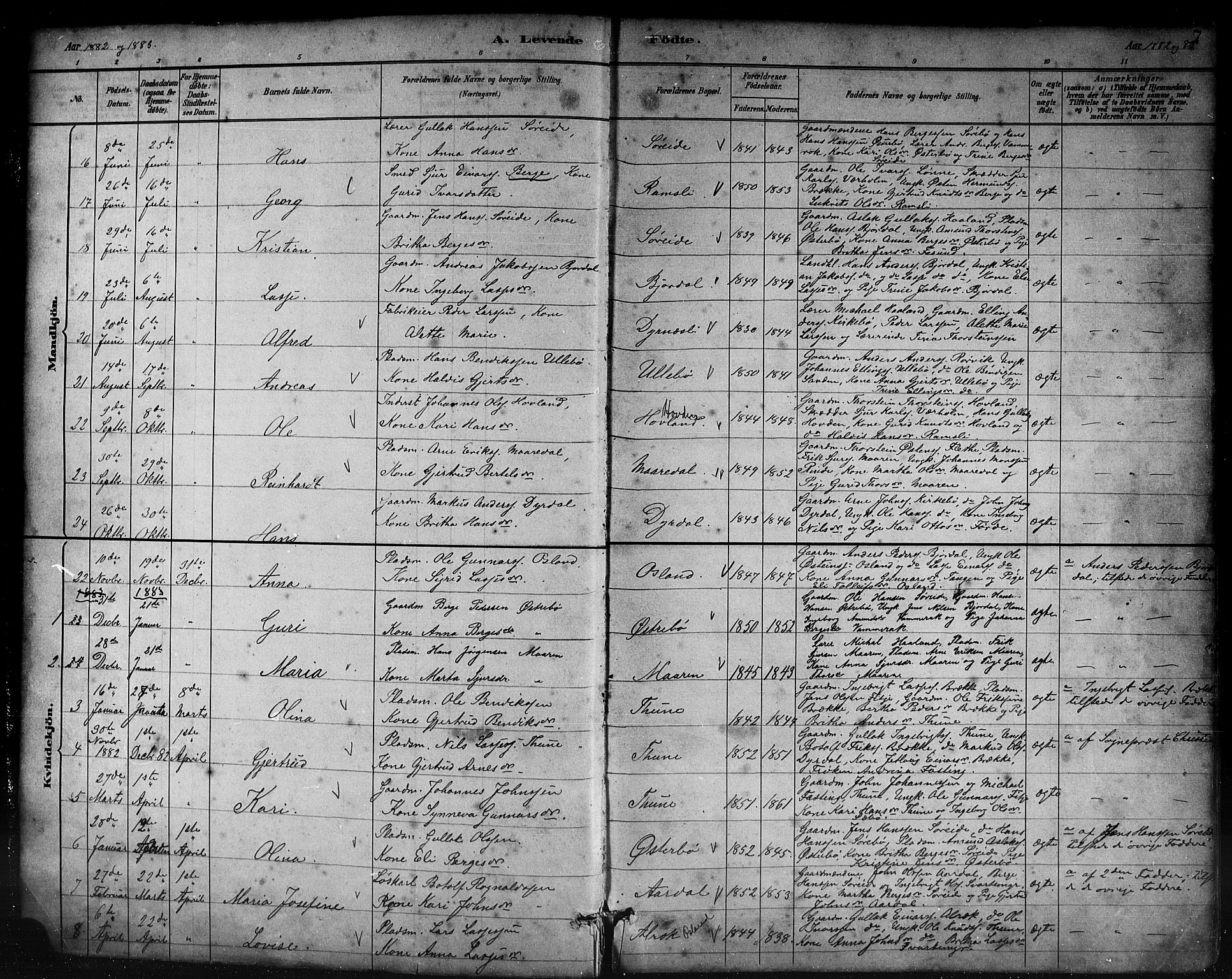 Lavik sokneprestembete, SAB/A-80901: Parish register (copy) no. B 3, 1882-1913, p. 7