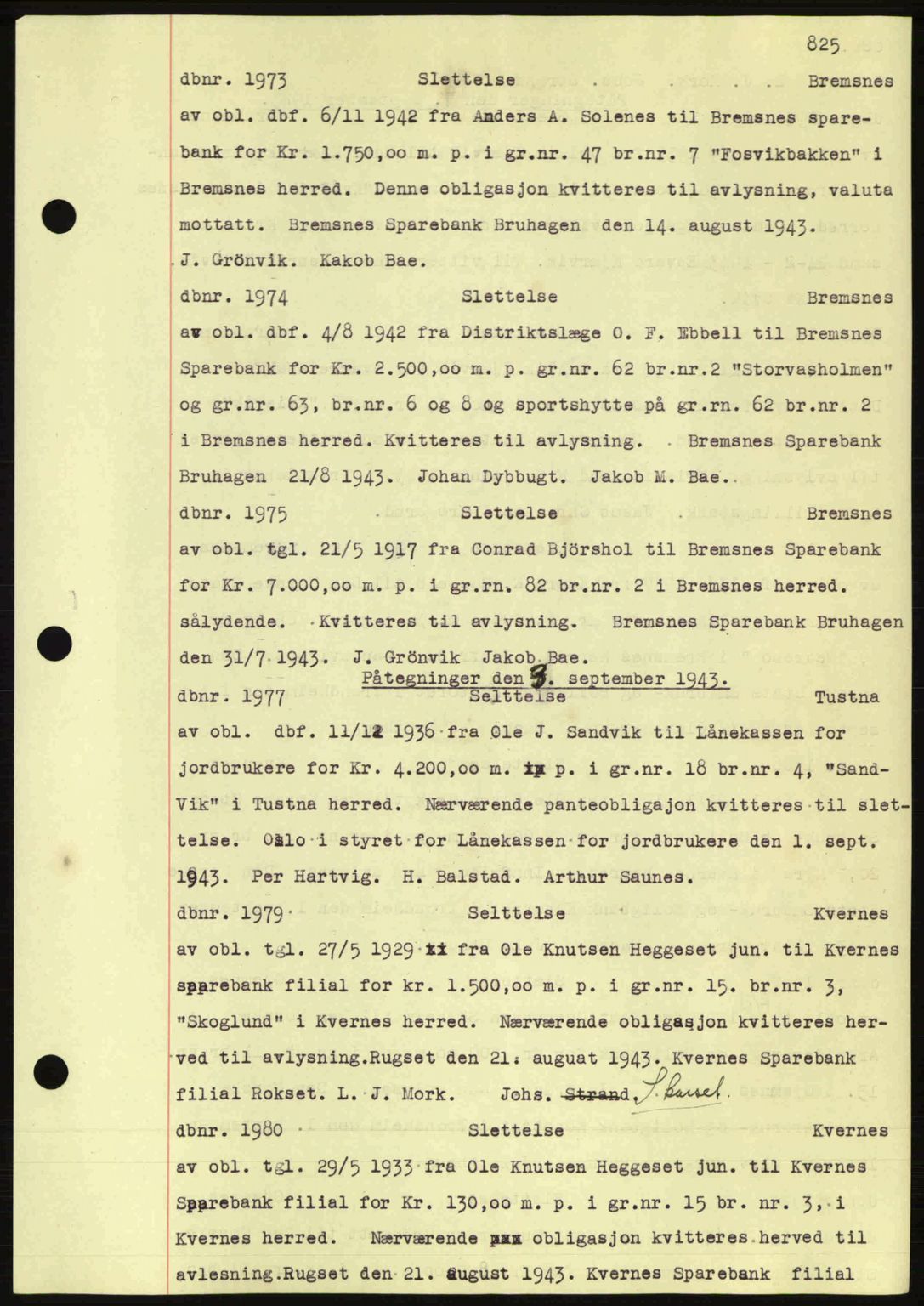 Nordmøre sorenskriveri, AV/SAT-A-4132/1/2/2Ca: Mortgage book no. C81, 1940-1945, Diary no: : 1973/1943