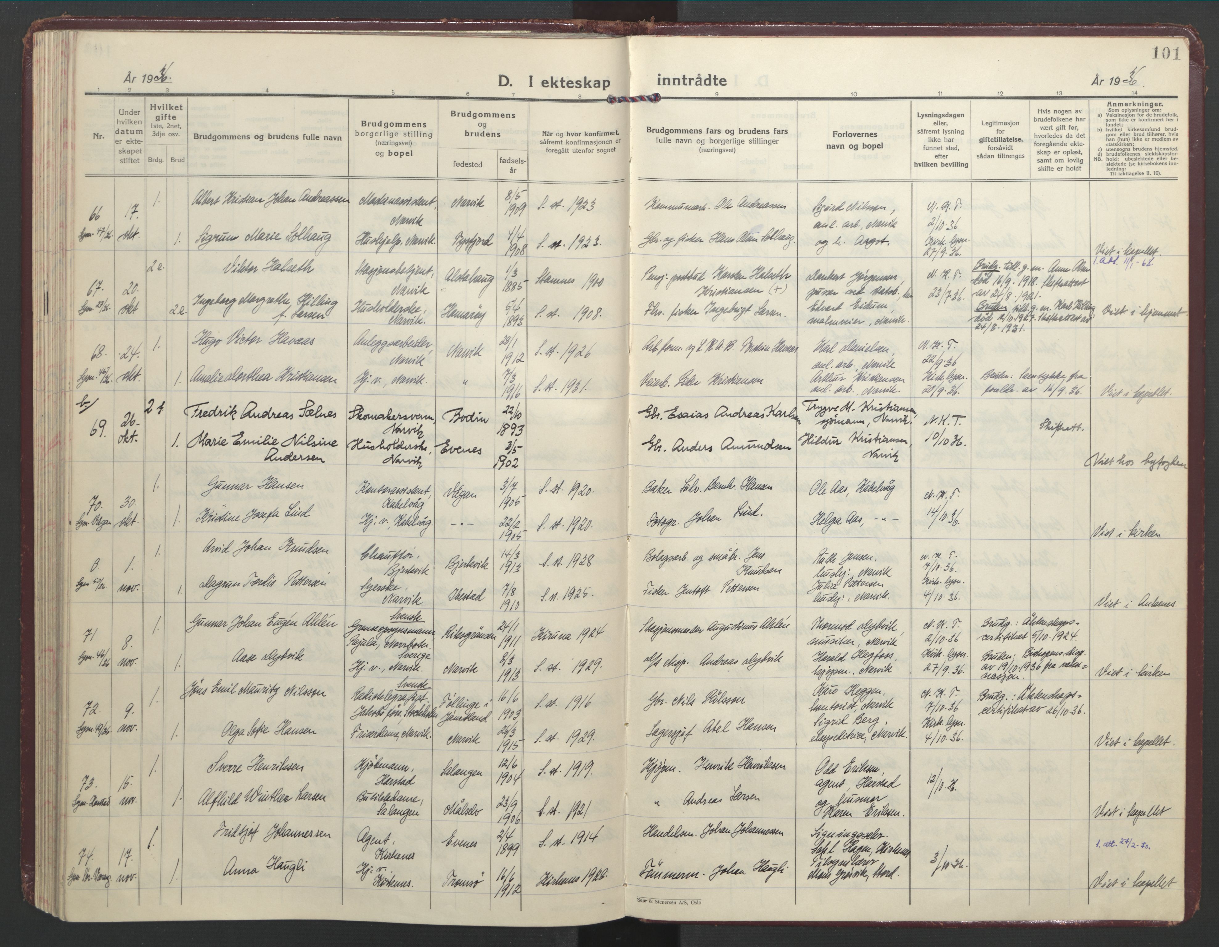 Ministerialprotokoller, klokkerbøker og fødselsregistre - Nordland, AV/SAT-A-1459/871/L1006: Parish register (official) no. 871A22, 1928-1936, p. 101