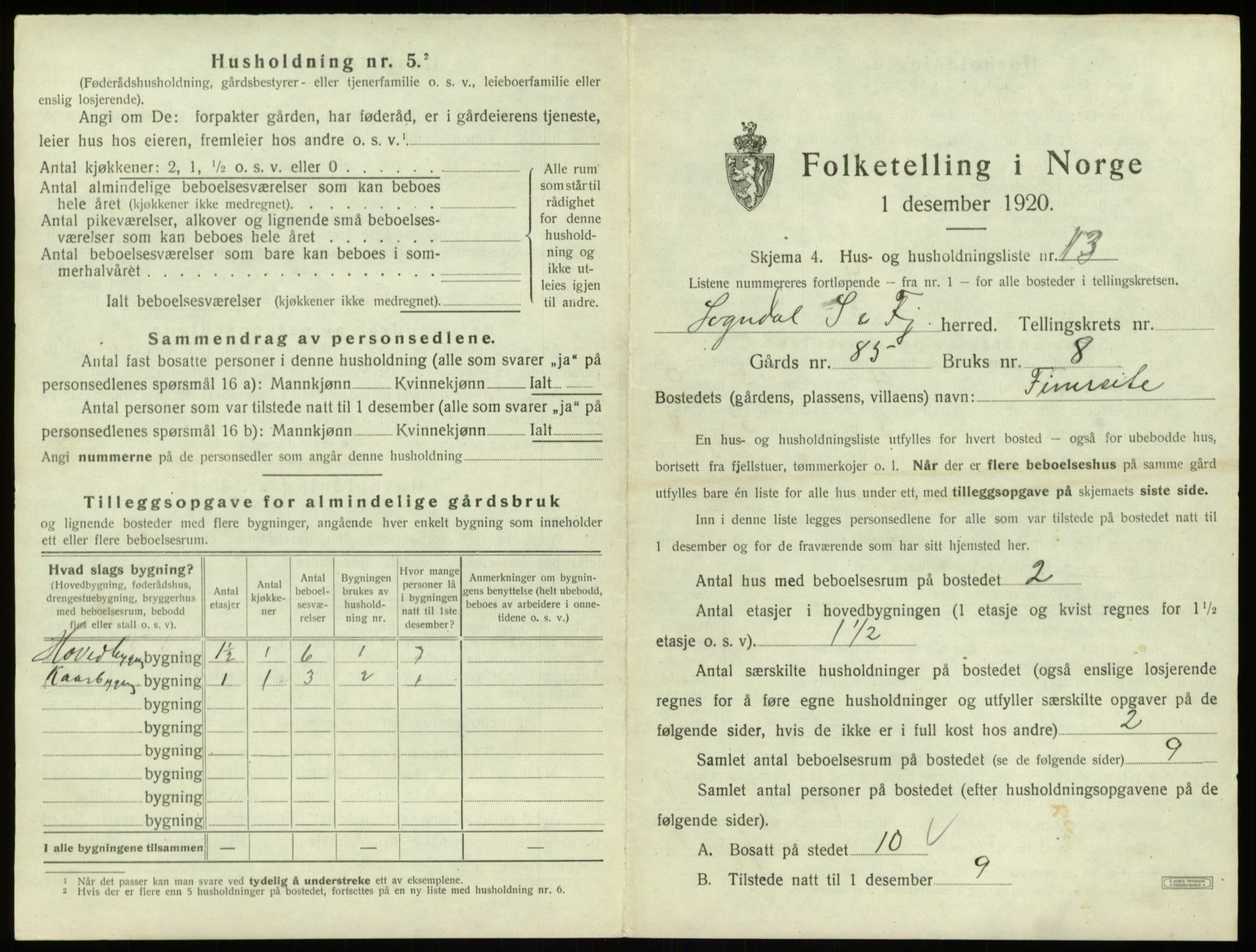 SAB, 1920 census for Sogndal, 1920, p. 1126