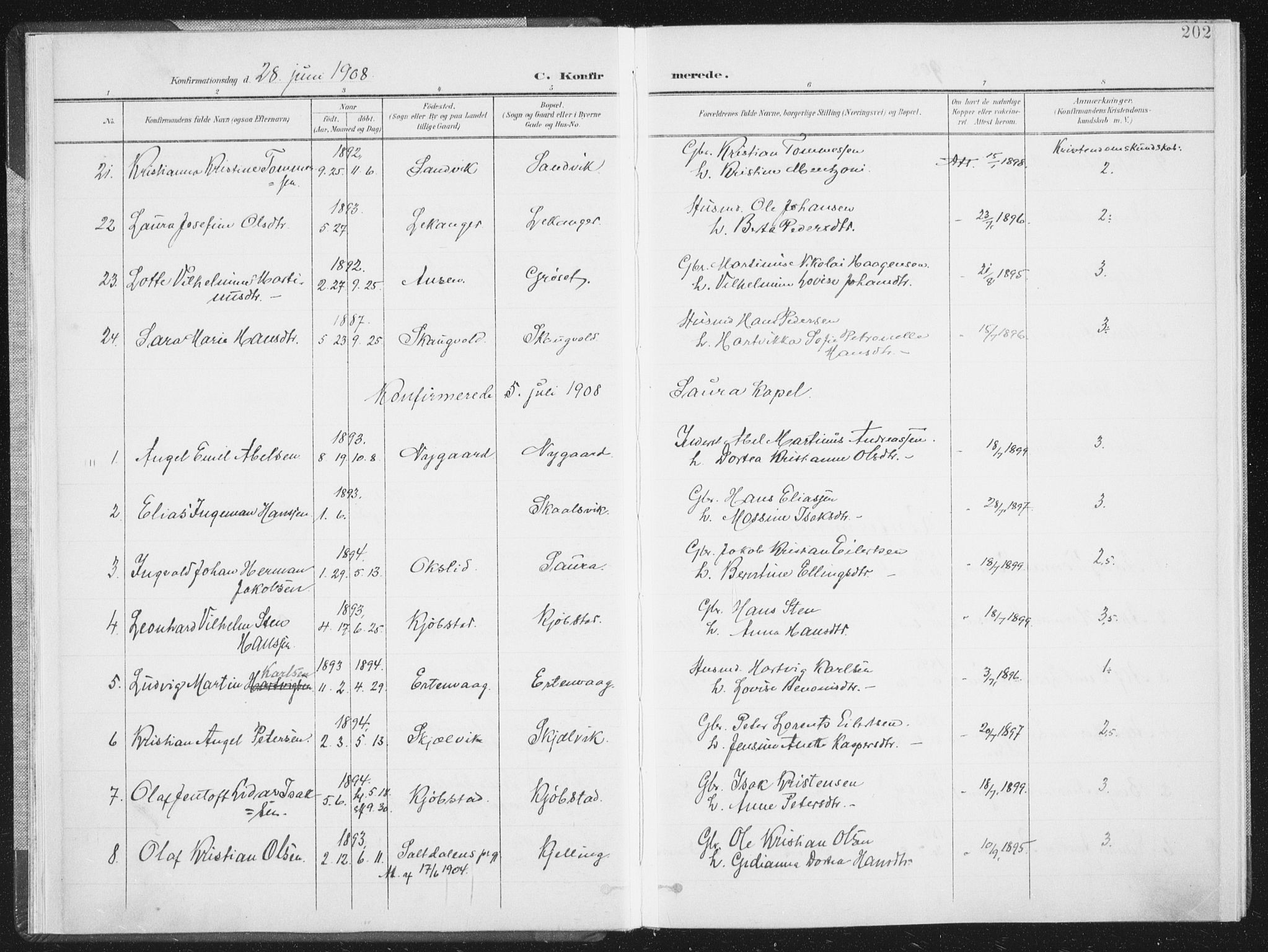 Ministerialprotokoller, klokkerbøker og fødselsregistre - Nordland, AV/SAT-A-1459/805/L0103: Parish register (official) no. 805A08II, 1900-1909, p. 202