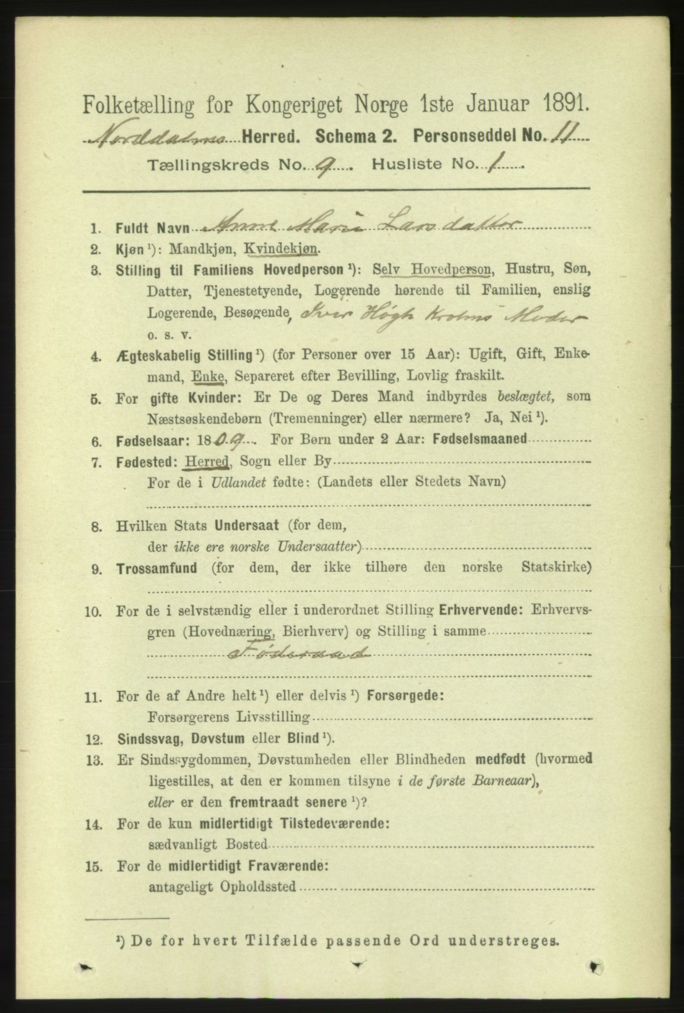 RA, 1891 census for 1524 Norddal, 1891, p. 1857