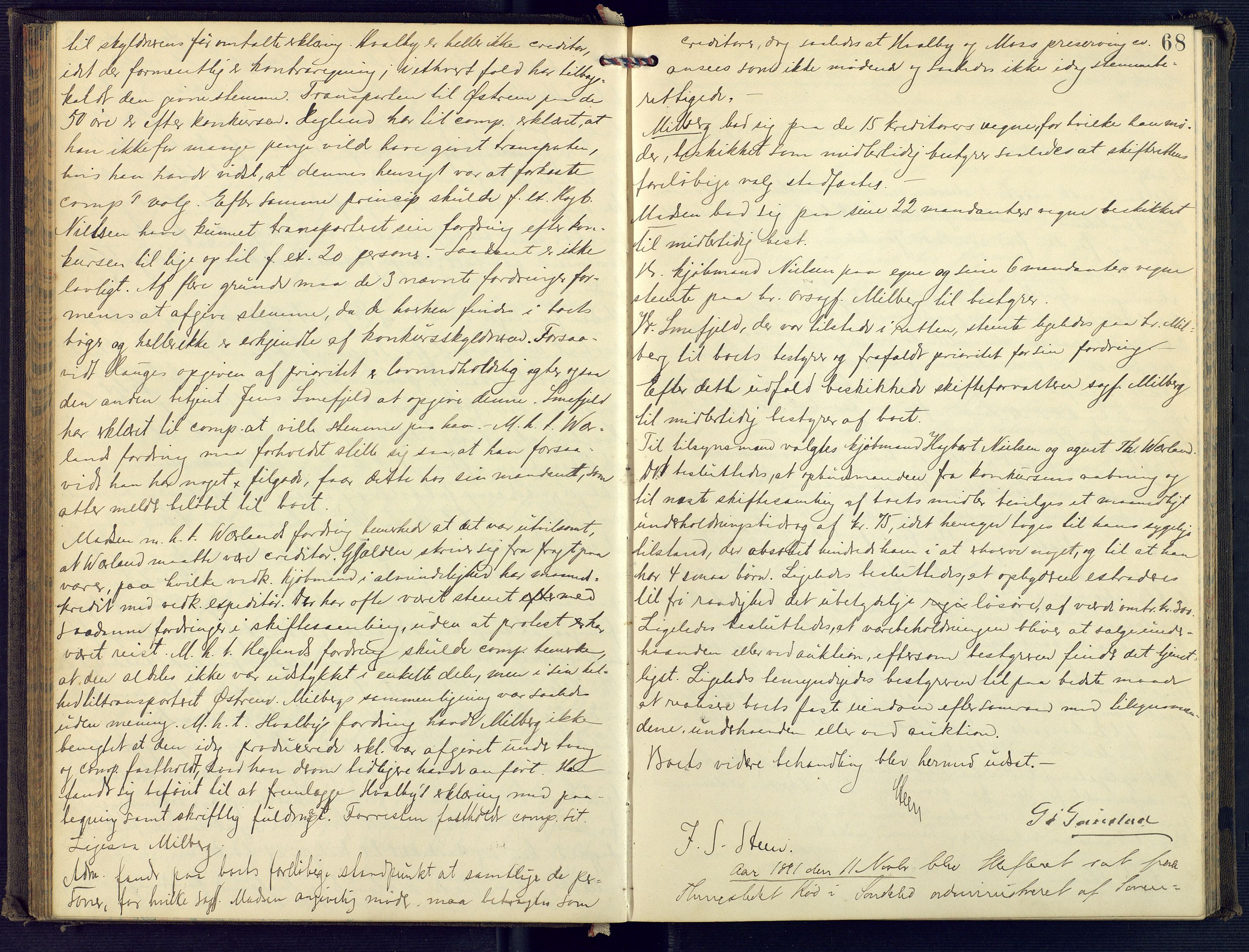 Holt sorenskriveri, AV/SAK-1221-0002/H/Hc/L0018: Skiftebehandlingsprotokoll nr. 9, 1890-1897, p. 67b-68a