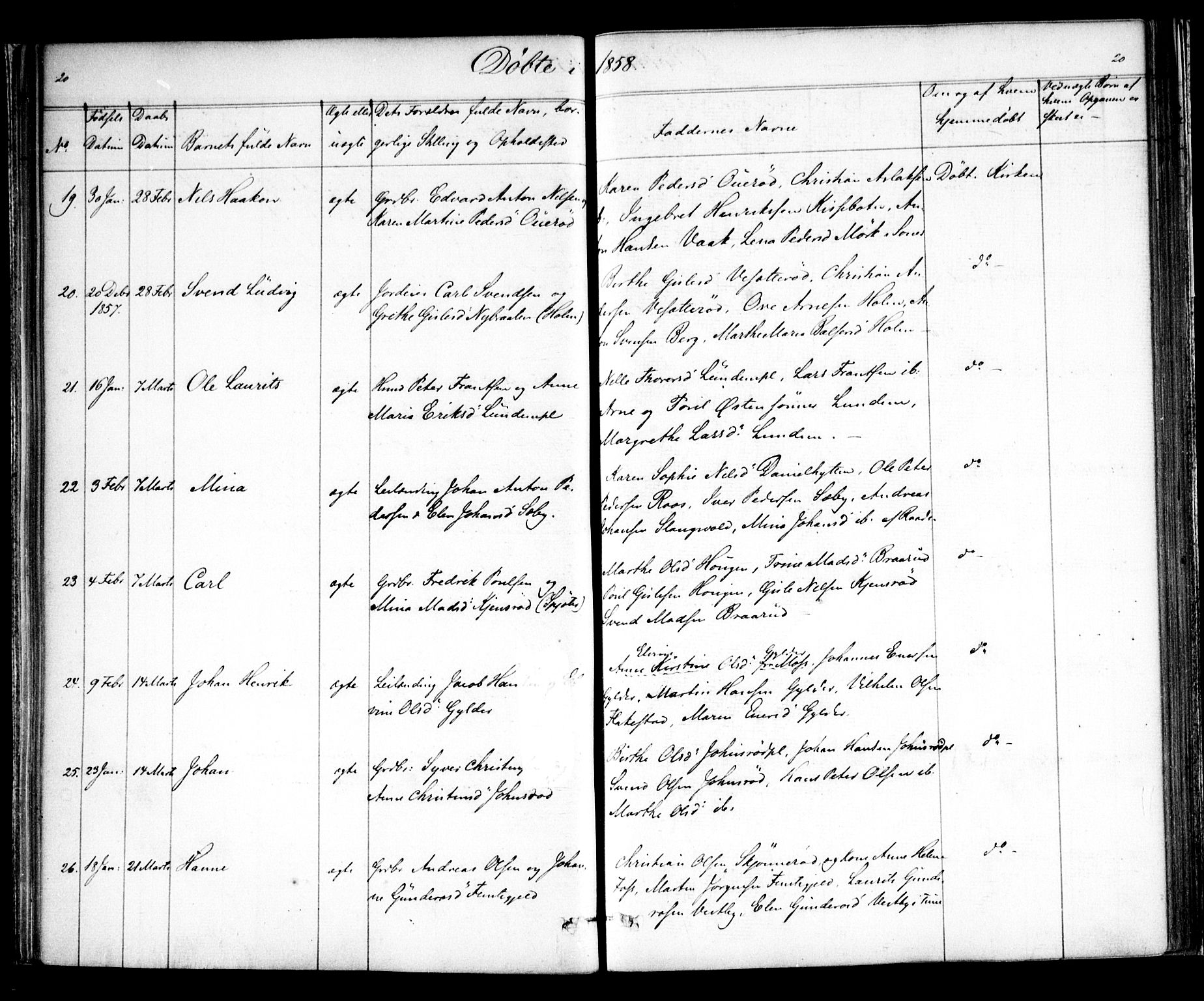 Våler prestekontor Kirkebøker, AV/SAO-A-11083/F/Fa/L0007: Parish register (official) no. I 7, 1856-1861, p. 20