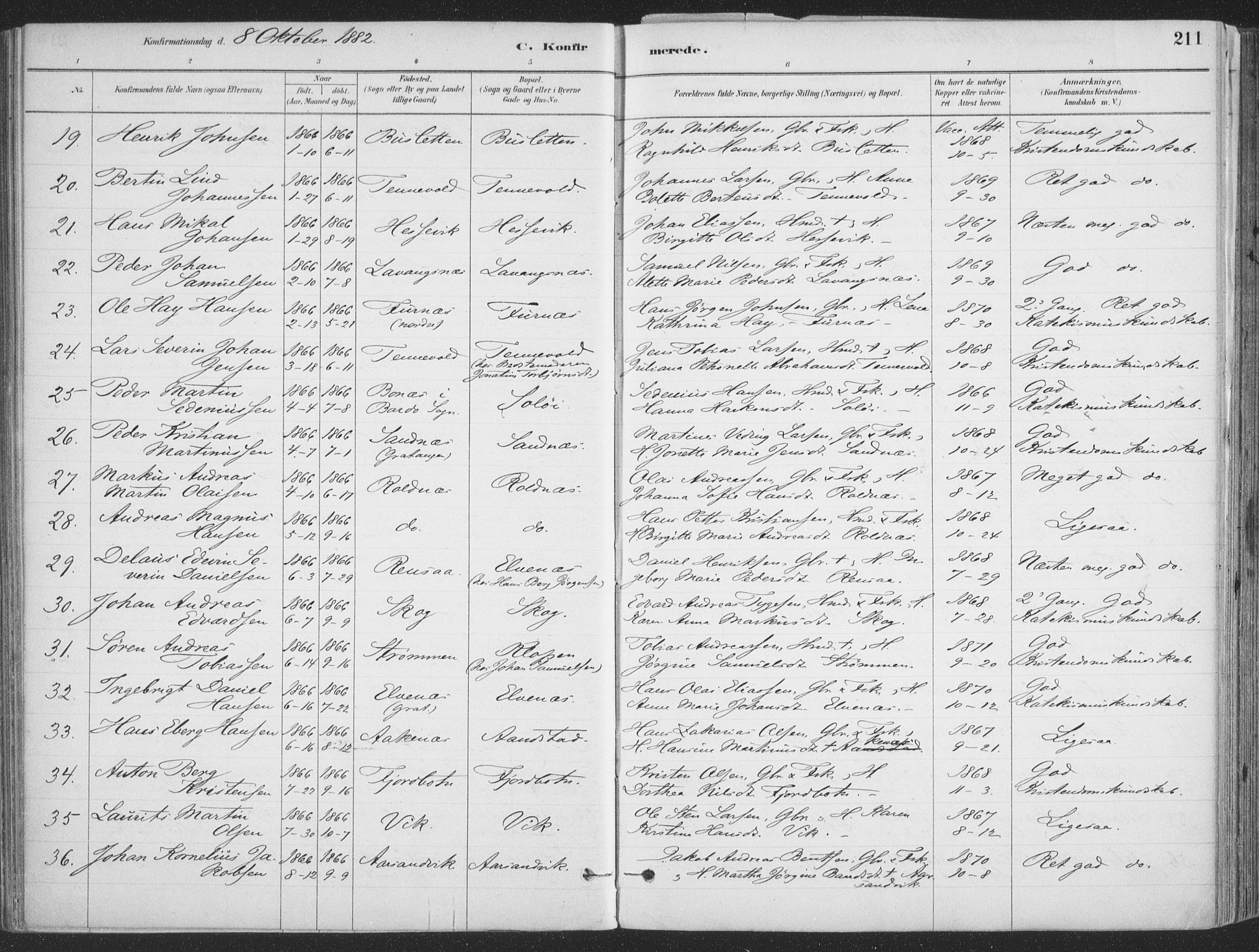 Ibestad sokneprestembete, SATØ/S-0077/H/Ha/Haa/L0011kirke: Parish register (official) no. 11, 1880-1889, p. 211