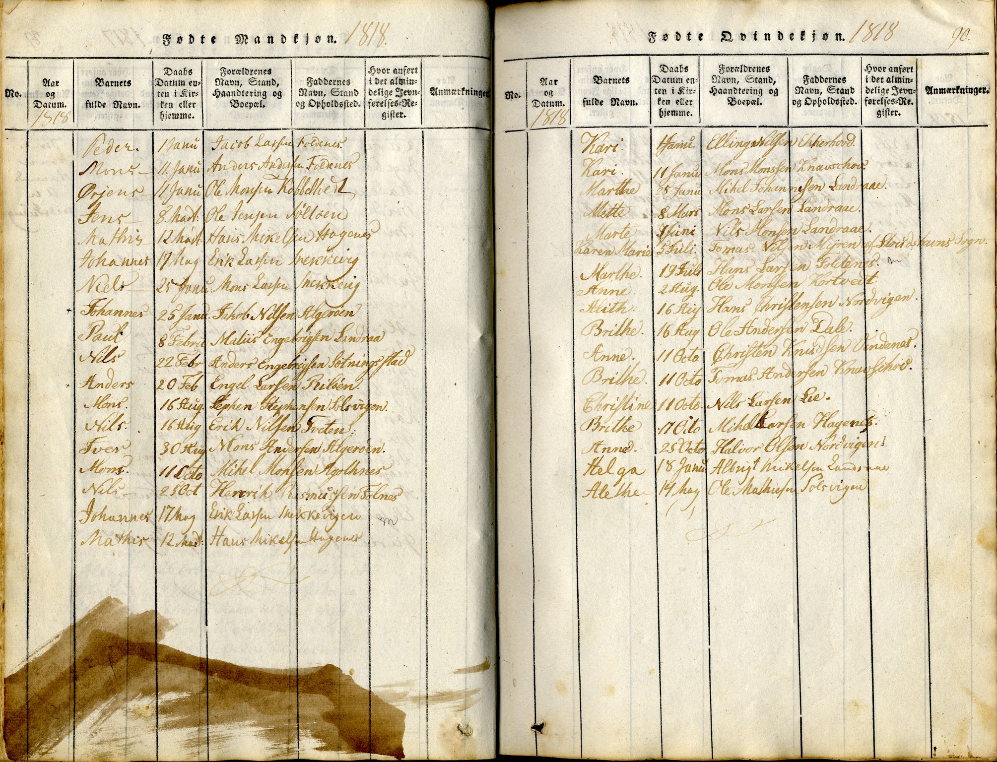 Sund sokneprestembete, AV/SAB-A-99930: Parish register (official) no. A 11, 1814-1825, p. 90