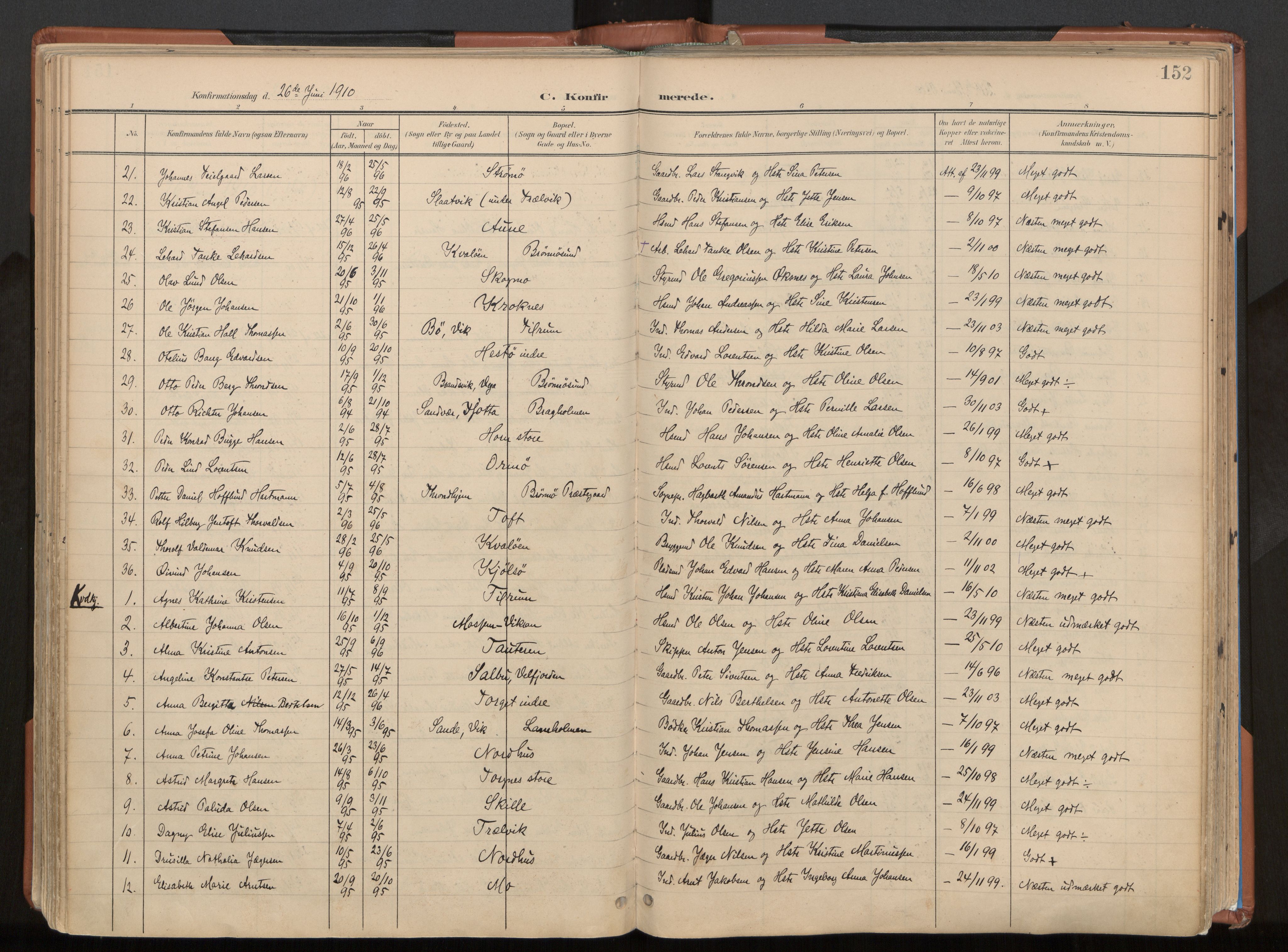Ministerialprotokoller, klokkerbøker og fødselsregistre - Nordland, SAT/A-1459/813/L0201: Parish register (official) no. 813A11, 1901-1918, p. 152