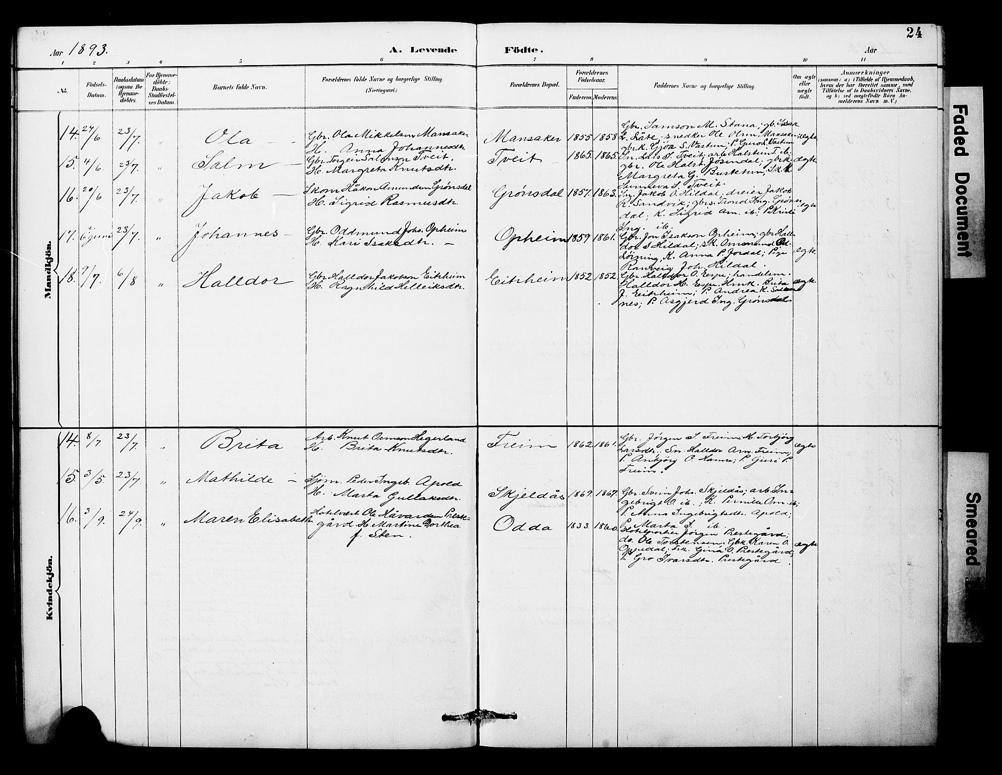 Odda Sokneprestembete, AV/SAB-A-77201/H/Hab: Parish register (copy) no. A 7, 1887-1912, p. 24