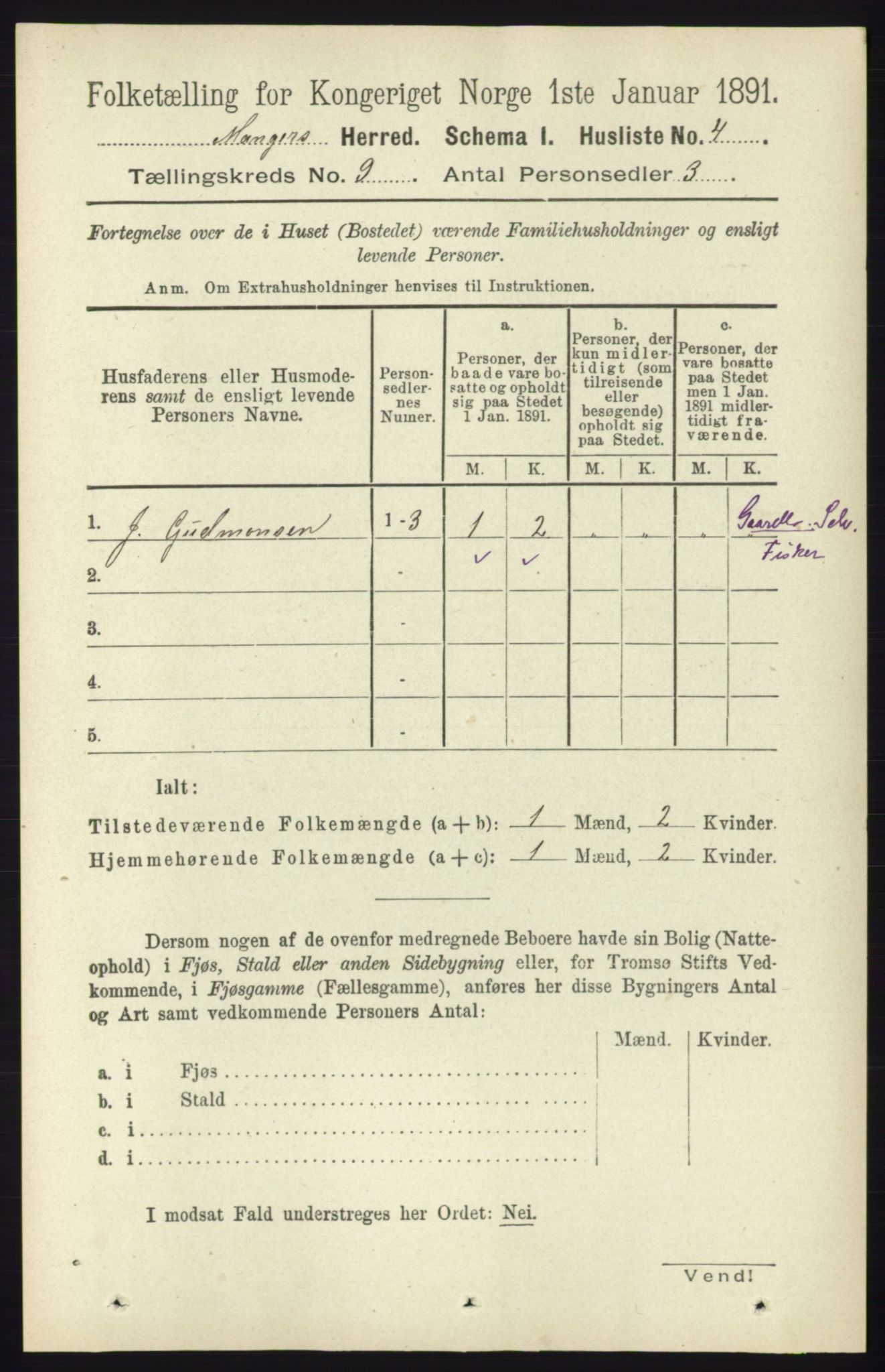 RA, 1891 census for 1261 Manger, 1891, p. 5608