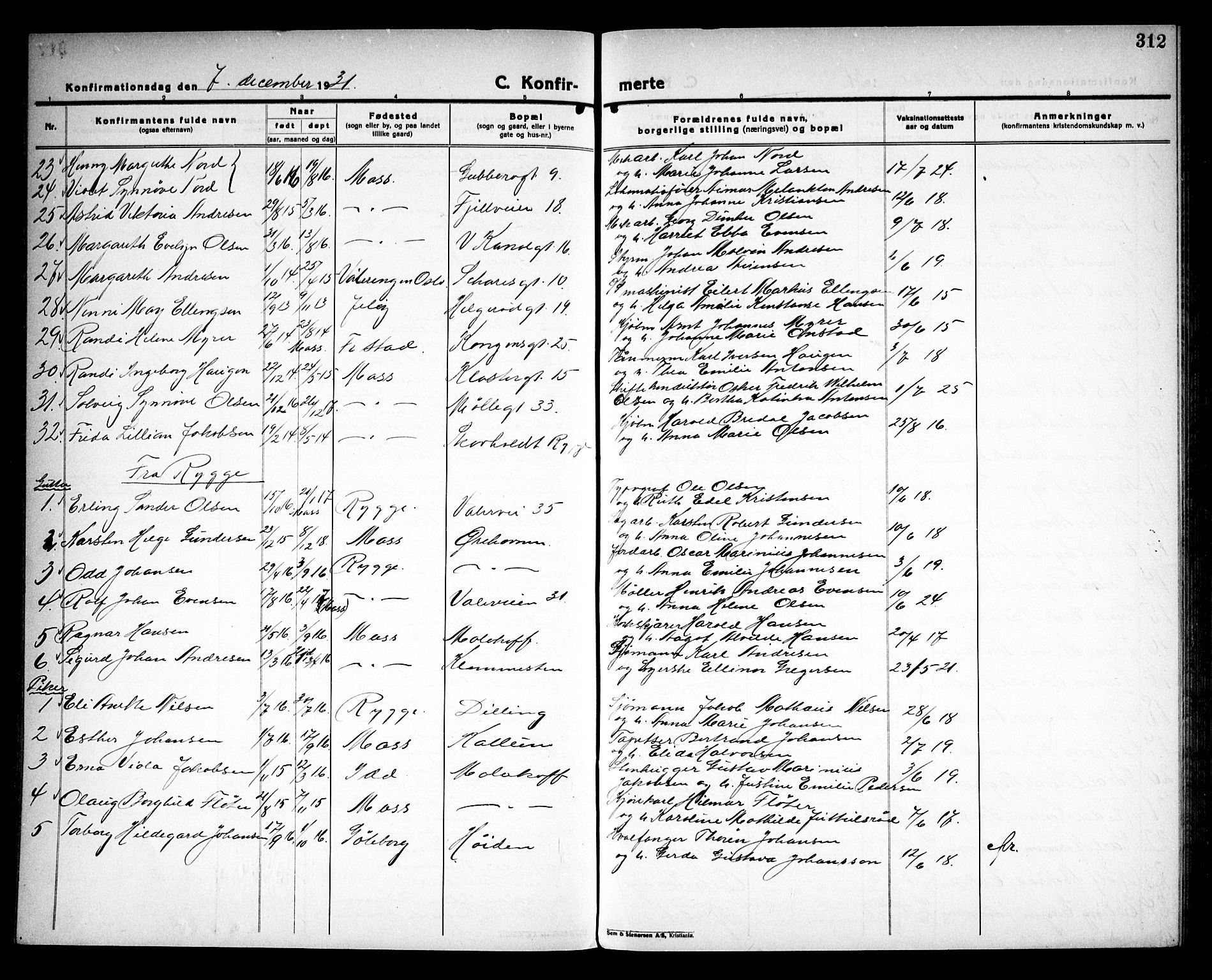 Moss prestekontor Kirkebøker, AV/SAO-A-2003/G/Ga/L0009: Parish register (copy) no. I 9, 1924-1937, p. 312