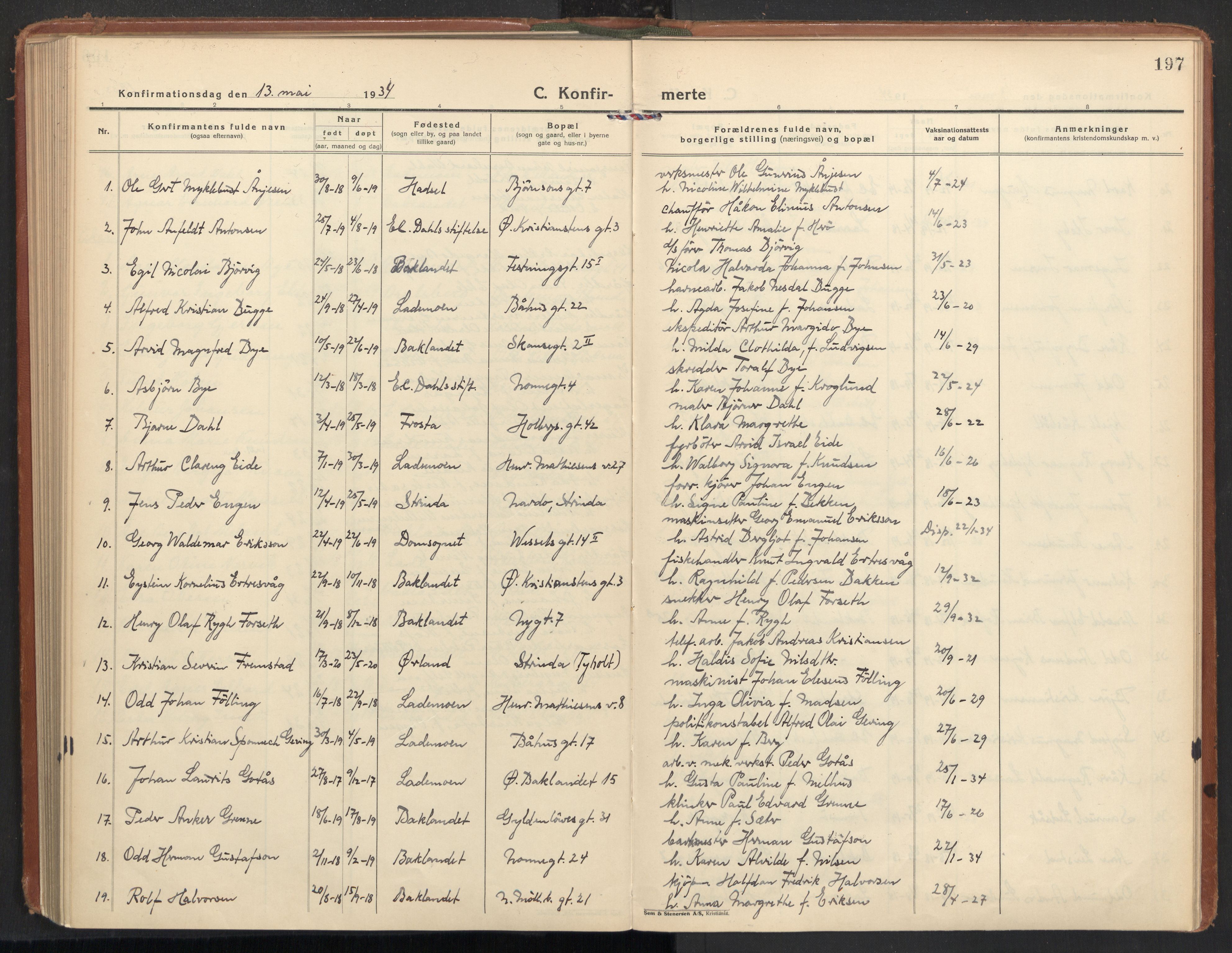 Ministerialprotokoller, klokkerbøker og fødselsregistre - Sør-Trøndelag, AV/SAT-A-1456/604/L0208: Parish register (official) no. 604A28, 1923-1937, p. 197