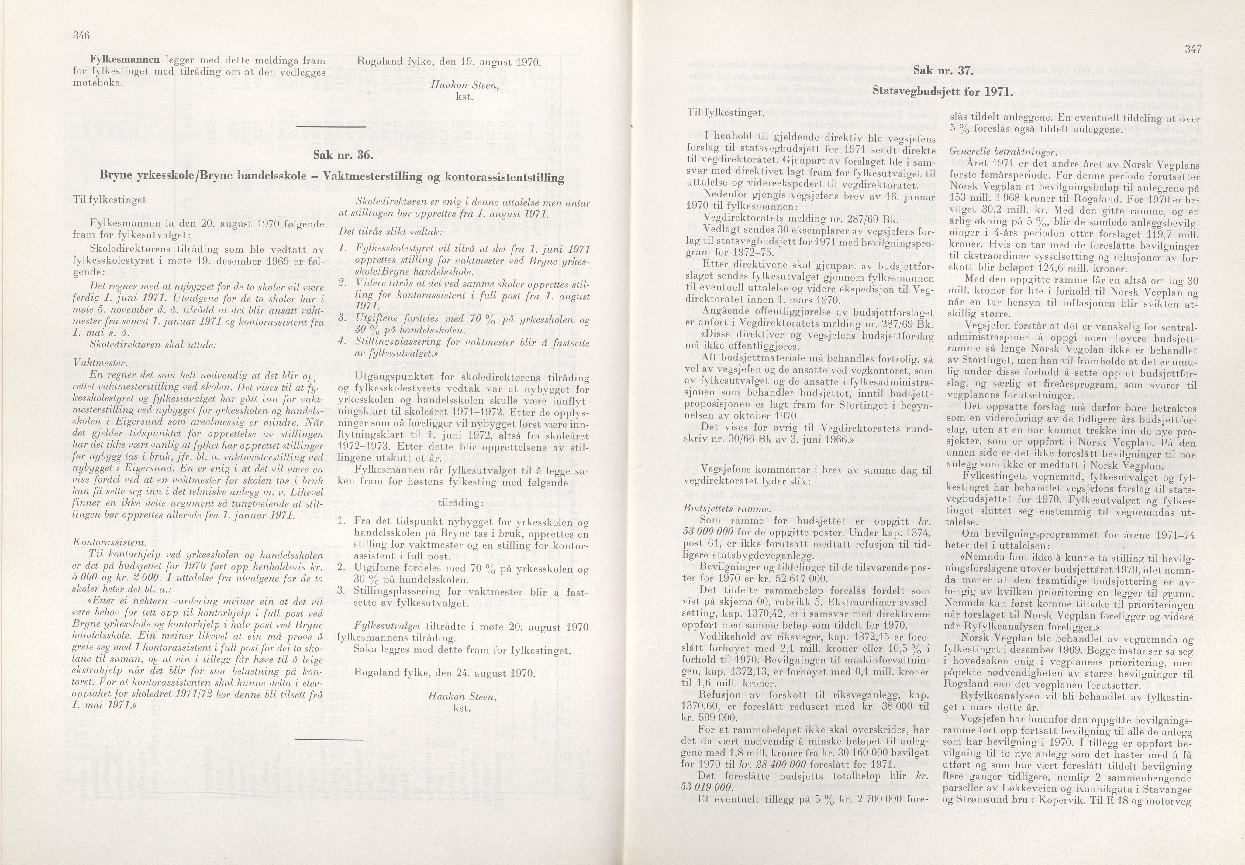 Rogaland fylkeskommune - Fylkesrådmannen , IKAR/A-900/A/Aa/Aaa/L0090: Møtebok , 1970, p. 346-347