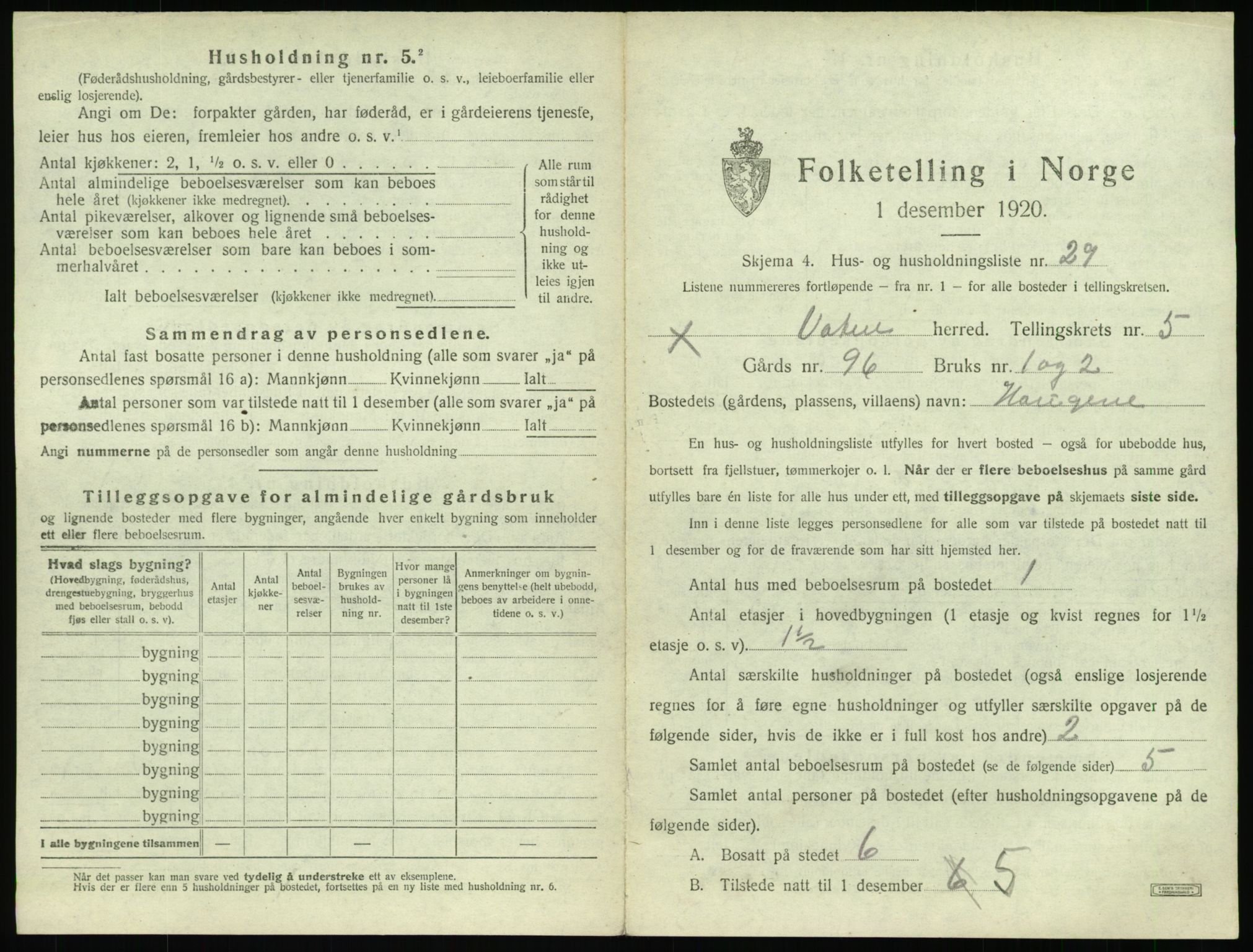 SAT, 1920 census for Vatne, 1920, p. 348