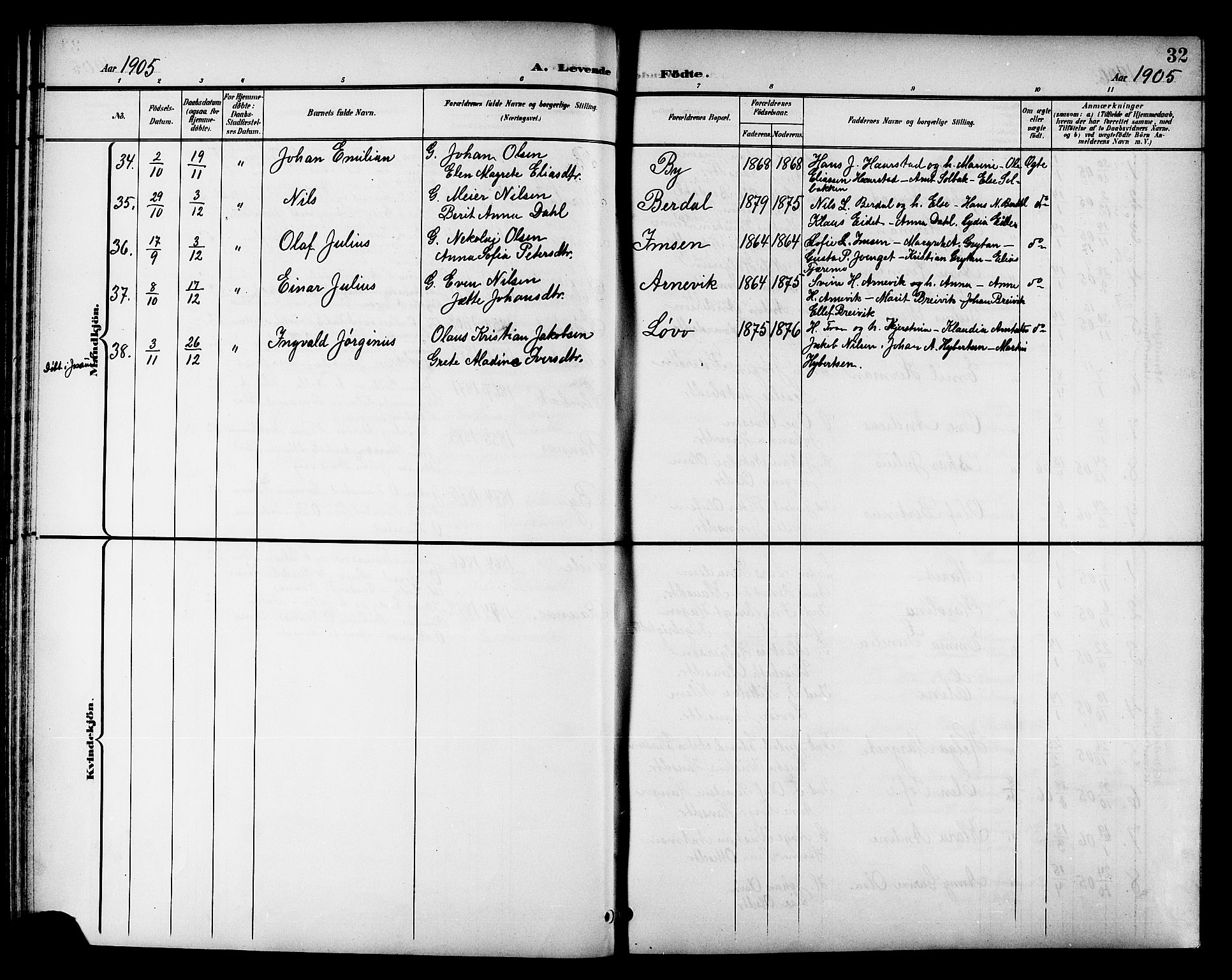 Ministerialprotokoller, klokkerbøker og fødselsregistre - Sør-Trøndelag, AV/SAT-A-1456/655/L0688: Parish register (copy) no. 655C04, 1899-1922, p. 32