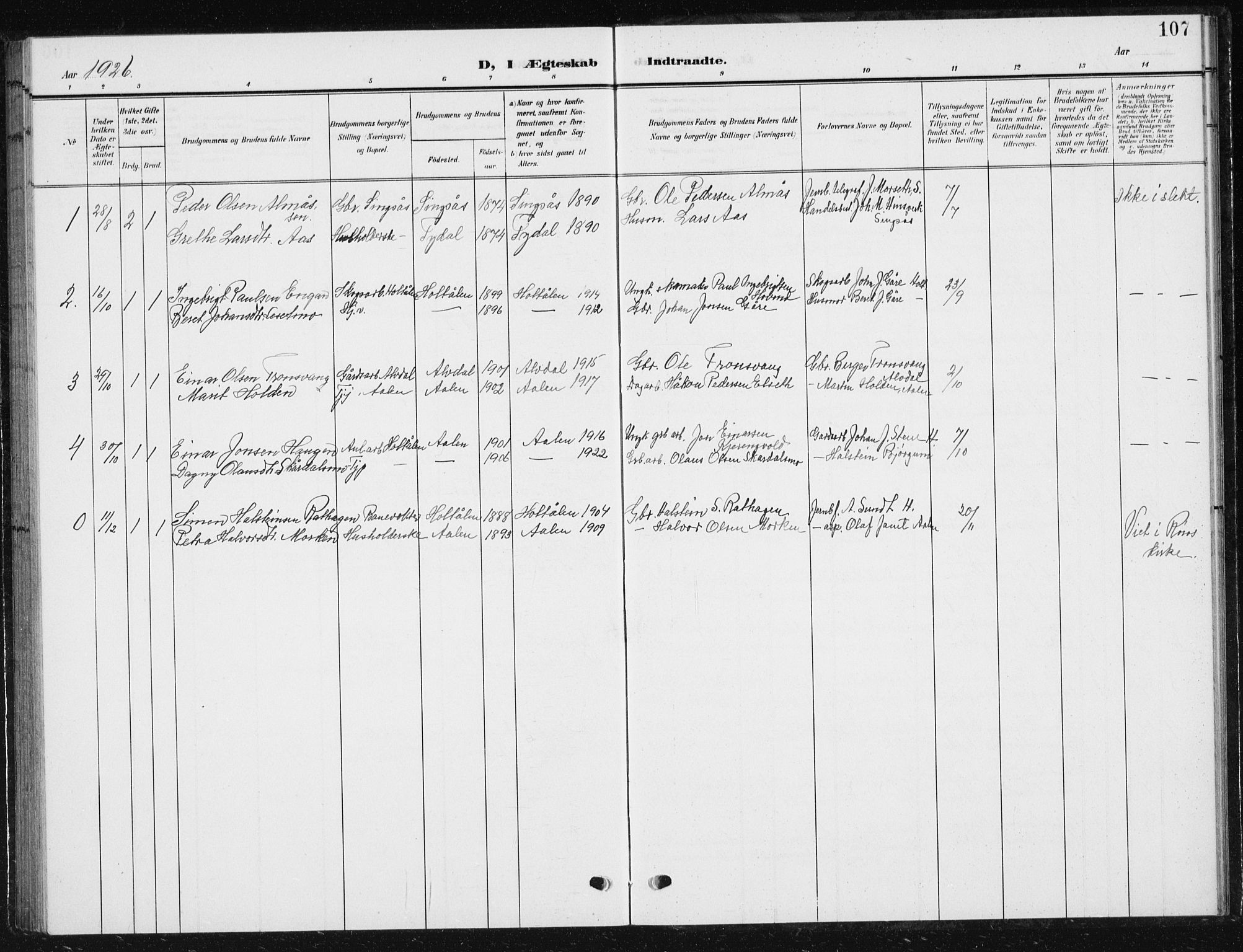 Ministerialprotokoller, klokkerbøker og fødselsregistre - Sør-Trøndelag, SAT/A-1456/685/L0979: Parish register (copy) no. 685C04, 1908-1933, p. 107