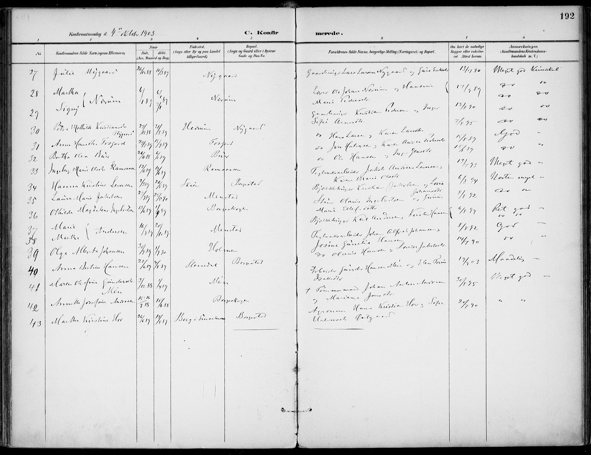 Gjerpen kirkebøker, SAKO/A-265/F/Fa/L0011: Parish register (official) no. I 11, 1896-1904, p. 192