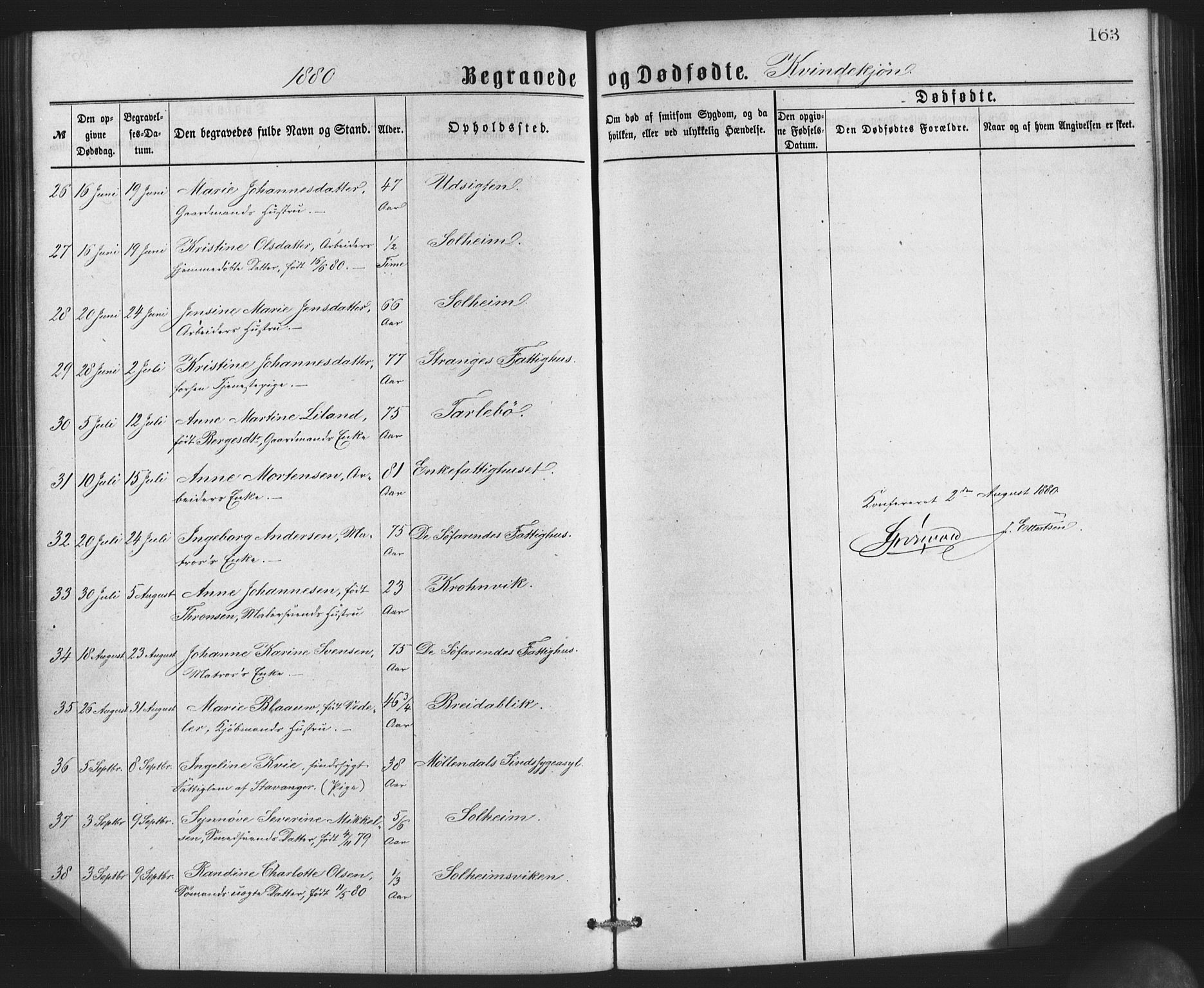 St. Jørgens hospital og Årstad sokneprestembete, AV/SAB-A-99934: Parish register (copy) no. A 8, 1872-1886, p. 163